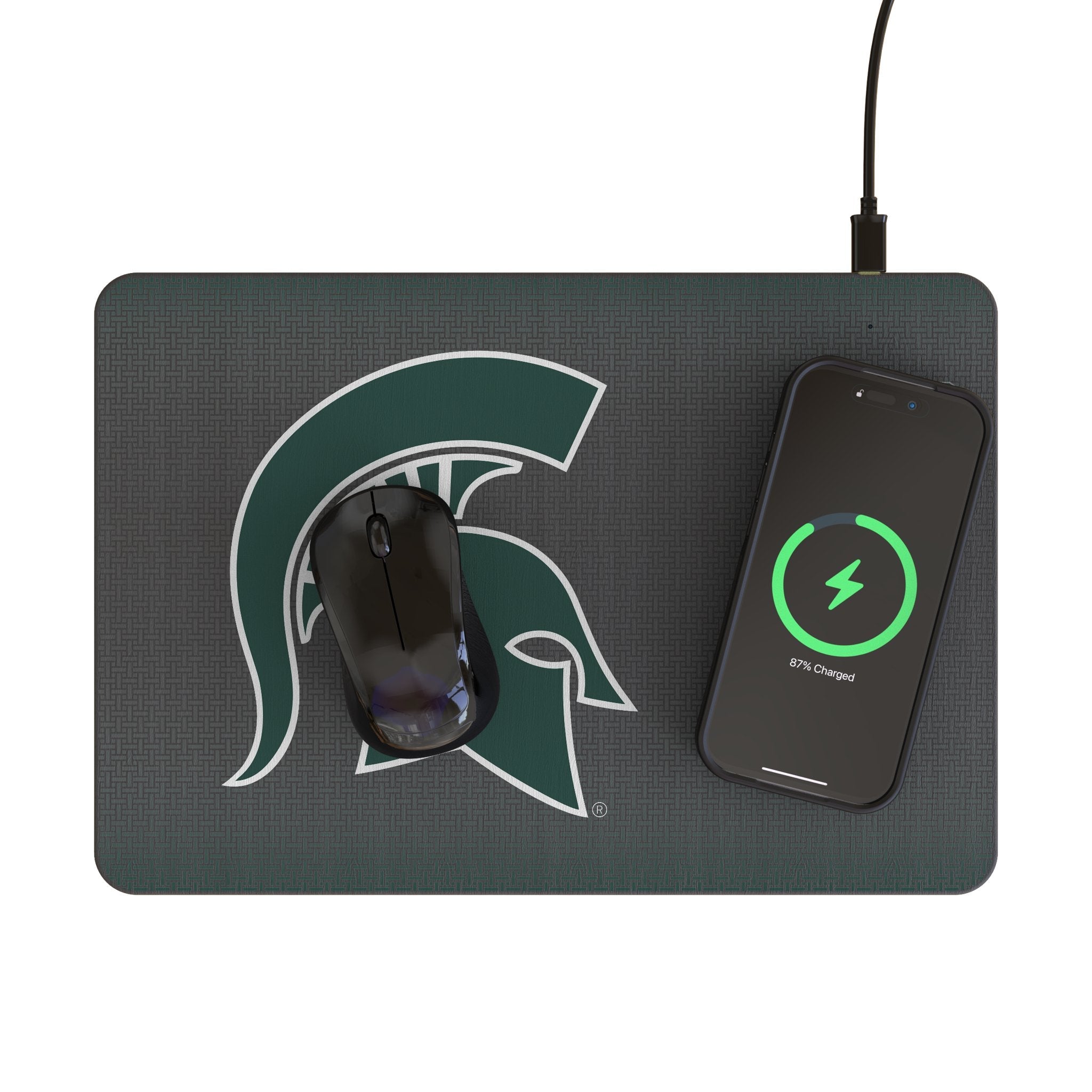 Michigan State University Spartans Linen 15-Watt Wireless Charger and Mouse Pad