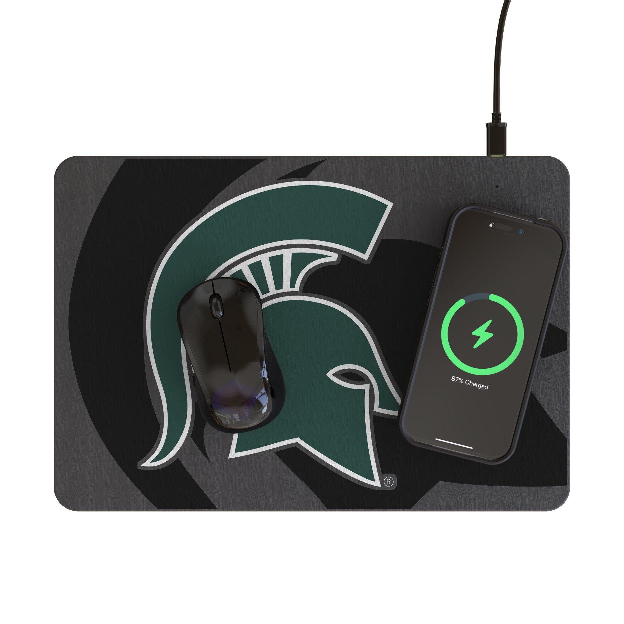 Michigan State University Spartans Monocolor Tilt 15-Watt Wireless Charger and Mouse Pad 2