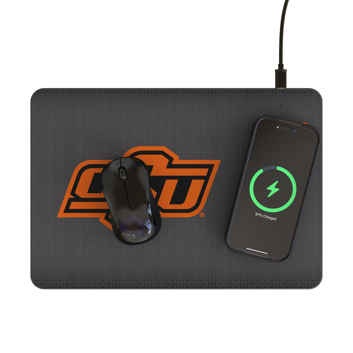 Oklahoma State University Cowboys Linen 15-Watt Wireless Charger and Mouse Pad 2