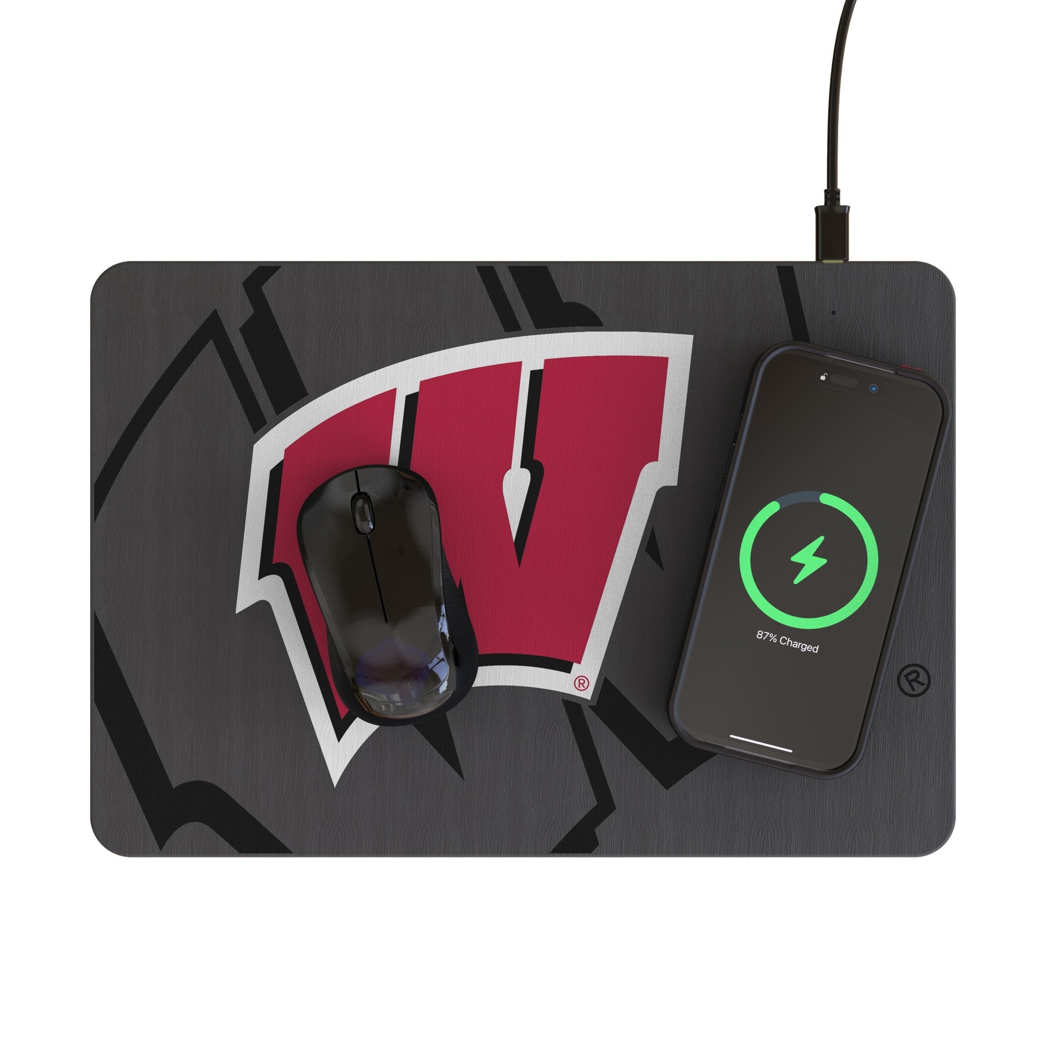 University of Wisconsin Badgers Monocolor Tilt 15-Watt Wireless Charger and Mouse Pad