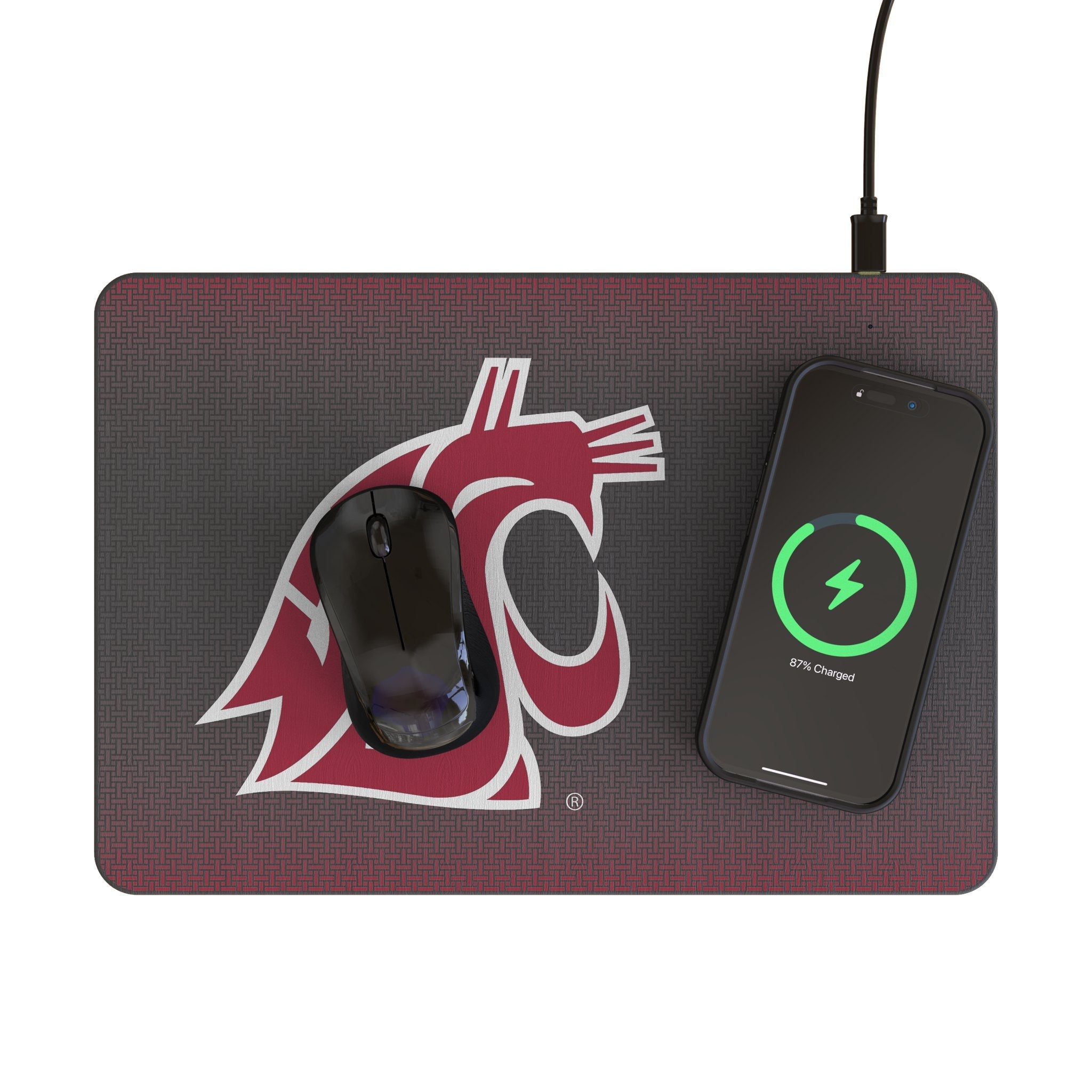 Washington State University Cougars Linen 15-Watt Wireless Charger and Mouse Pad