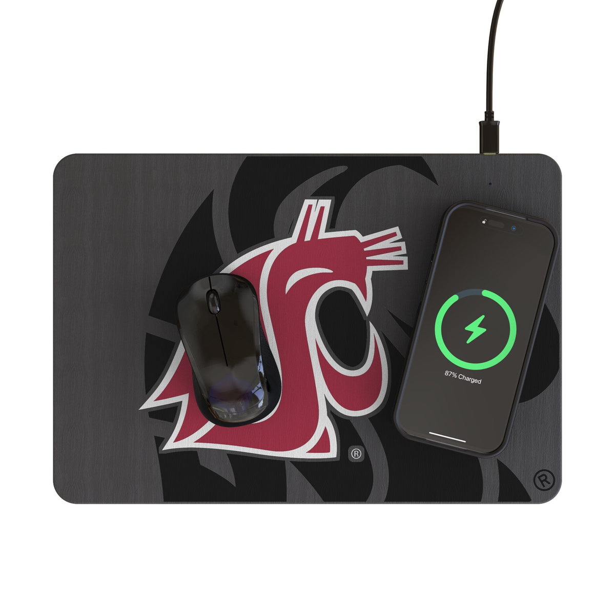 Washington State University Cougars Monocolor Tilt 15-Watt Wireless Charger and Mouse Pad