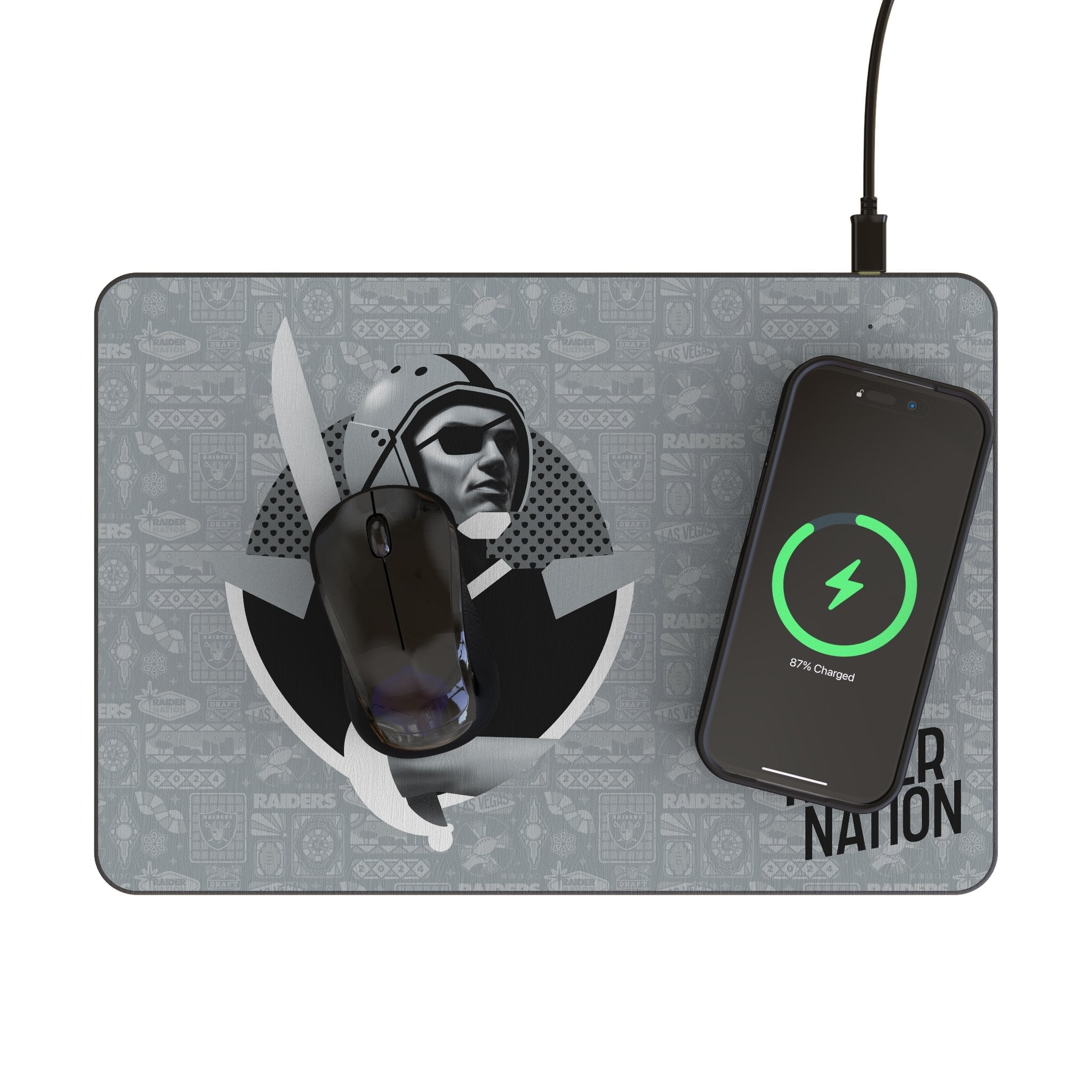 Las Vegas Raiders 2024 Edition 15-Watt Wireless Charger and Mouse Pad 2