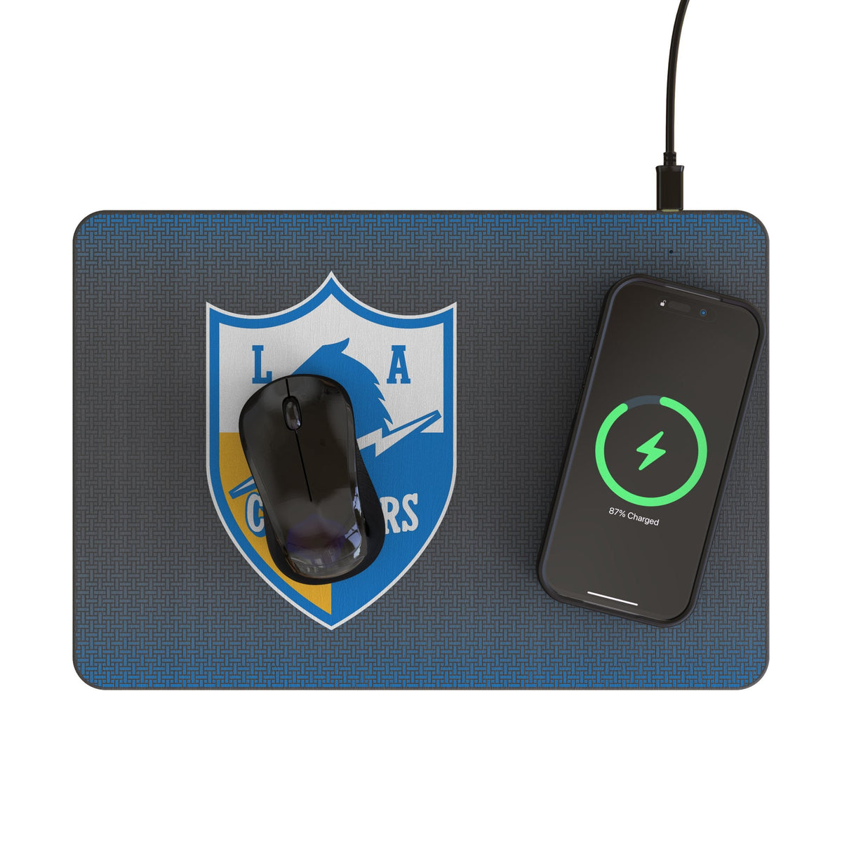 Los Angeles Chargers Historic Collection Linen 15-Watt Wireless Charger and Mouse Pad 2