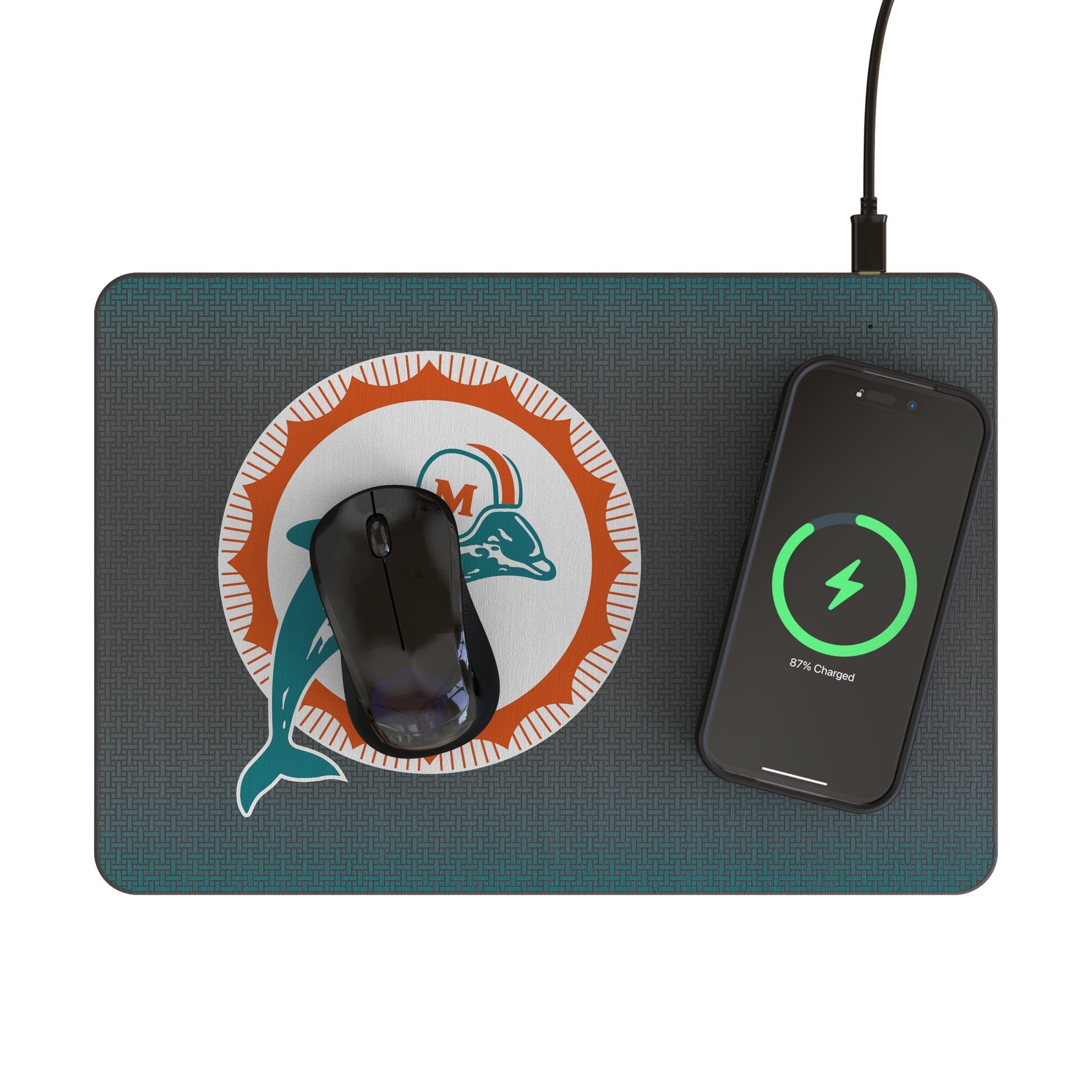 Miami Dolphins 1966-1973 Historic Collection Linen 15-Watt Wireless Charger and Mouse Pad 2