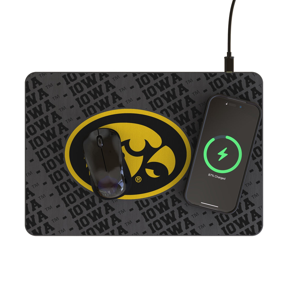 University of Iowa Hawkeyes Monocolor Tilt 15-Watt Wireless Charger and Mouse Pad