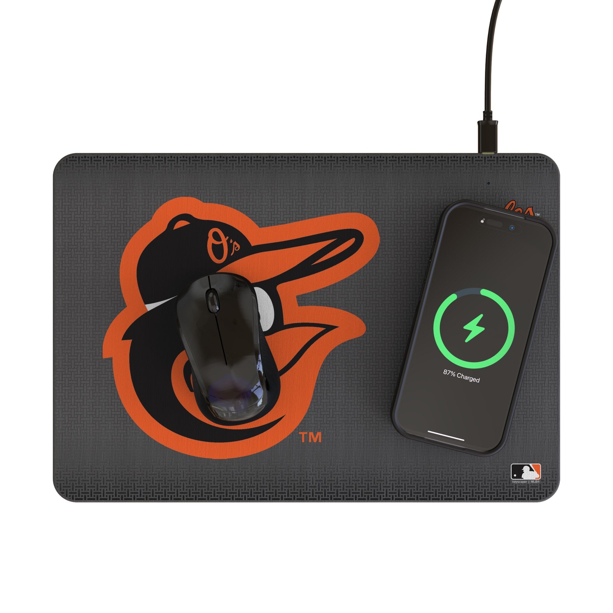 Baltimore Orioles Linen 15-Watt Wireless Charger and Mouse Pad 2