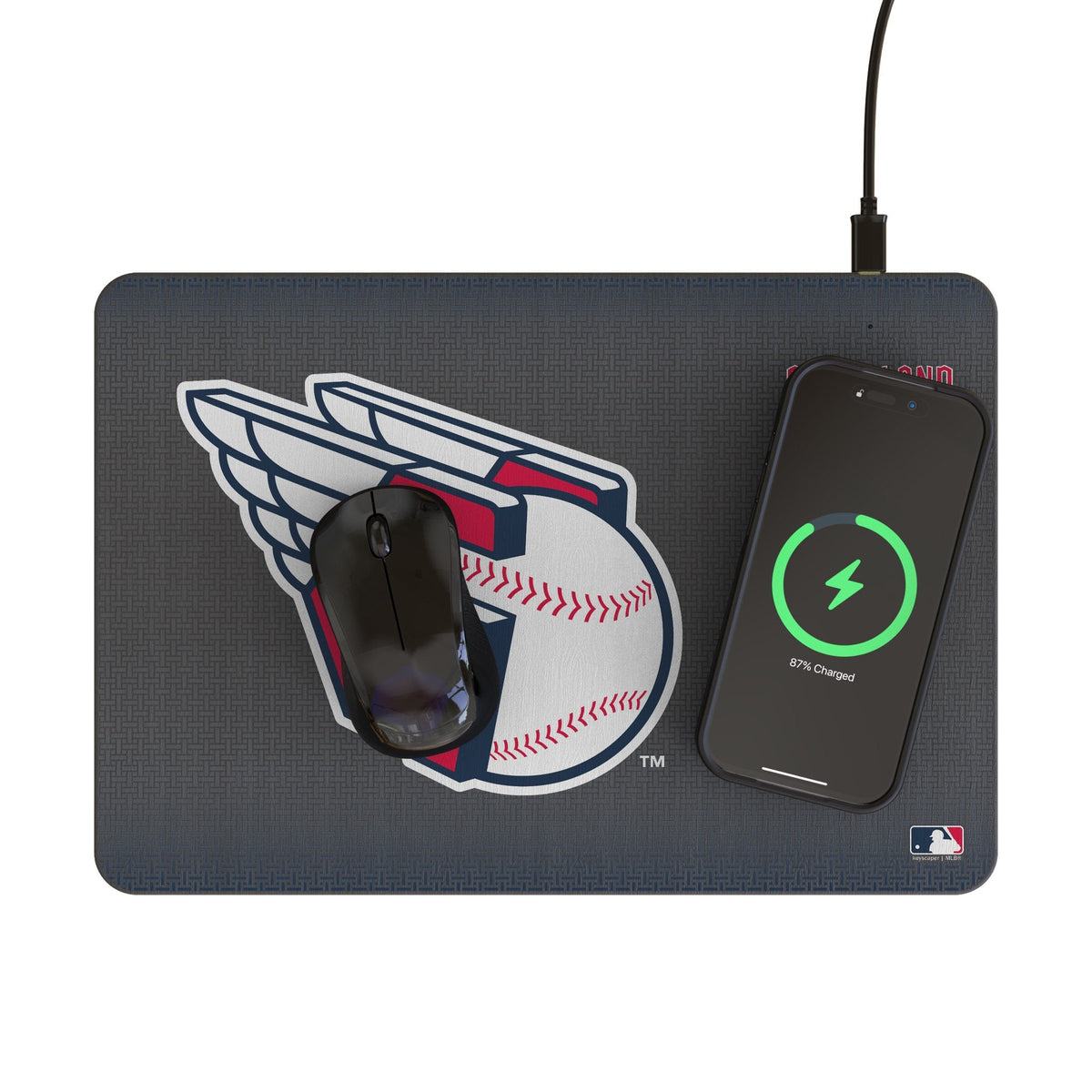 Cleveland Guardians Linen 15-Watt Wireless Charger and Mouse Pad 2