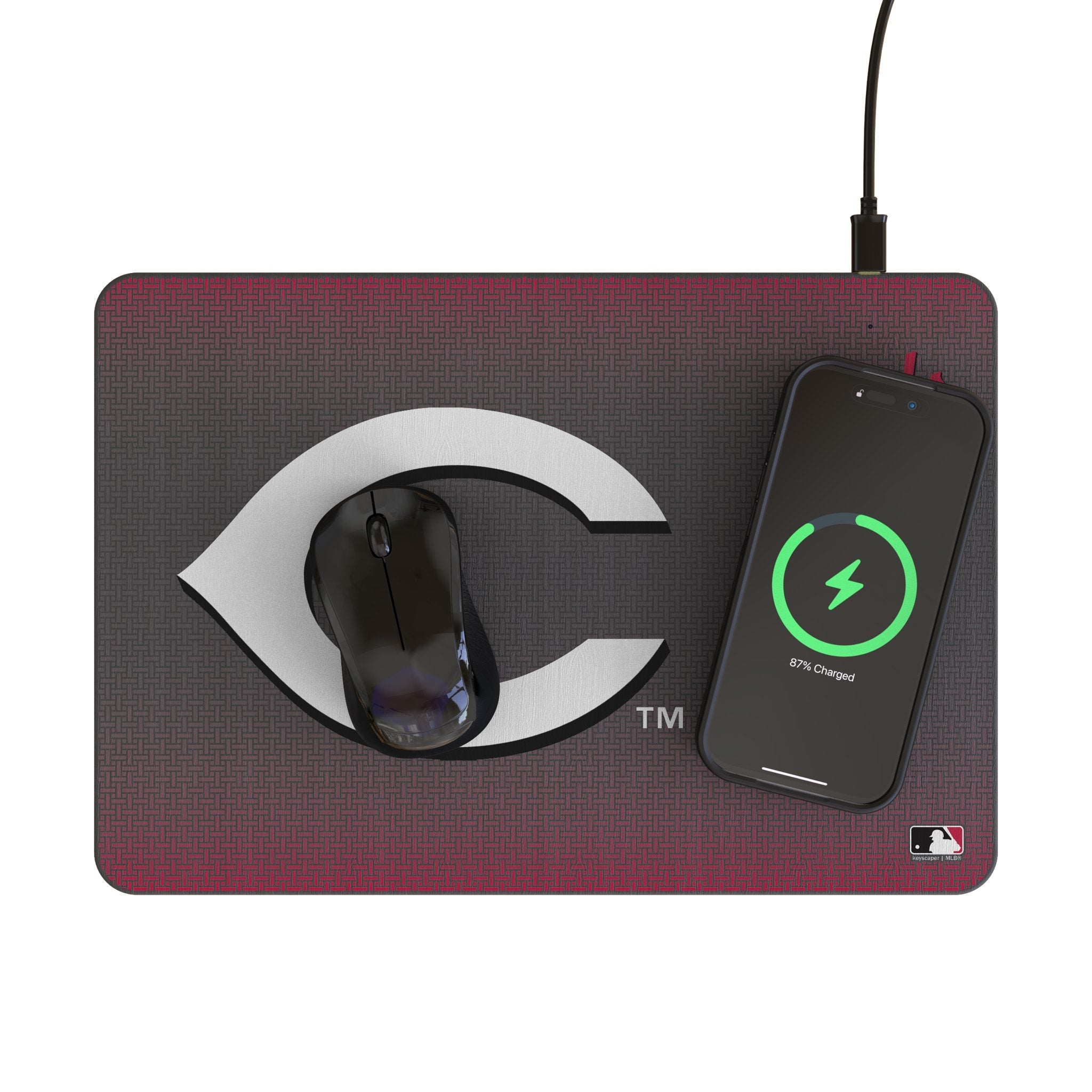 Cincinnati Reds Linen 15-Watt Wireless Charger and Mouse Pad 2