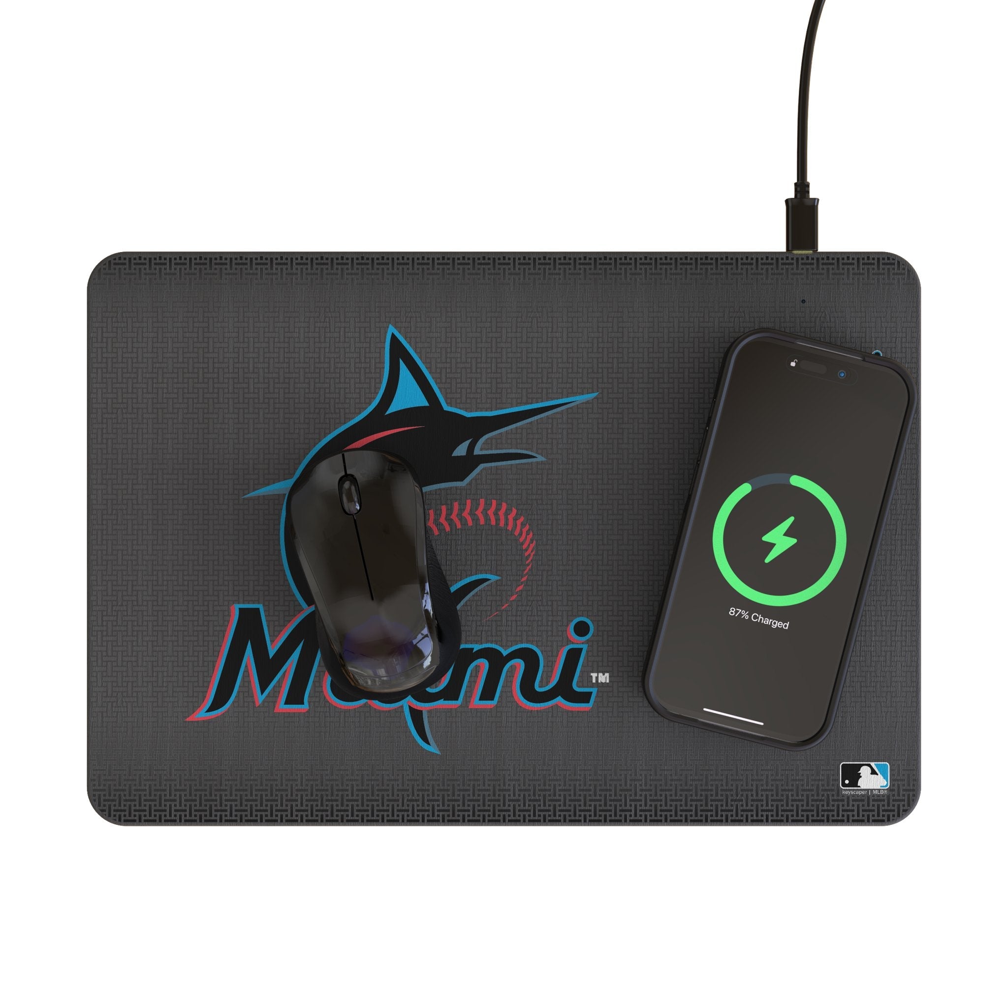 Miami Marlins Linen 15-Watt Wireless Charger and Mouse Pad 2