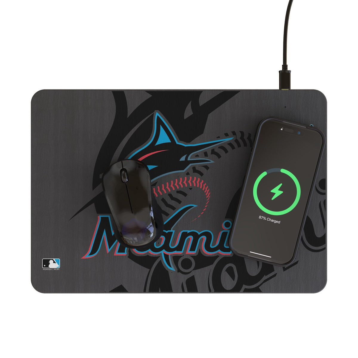 Miami Marlins Monocolor Tilt 15-Watt Wireless Charger and Mouse Pad 2