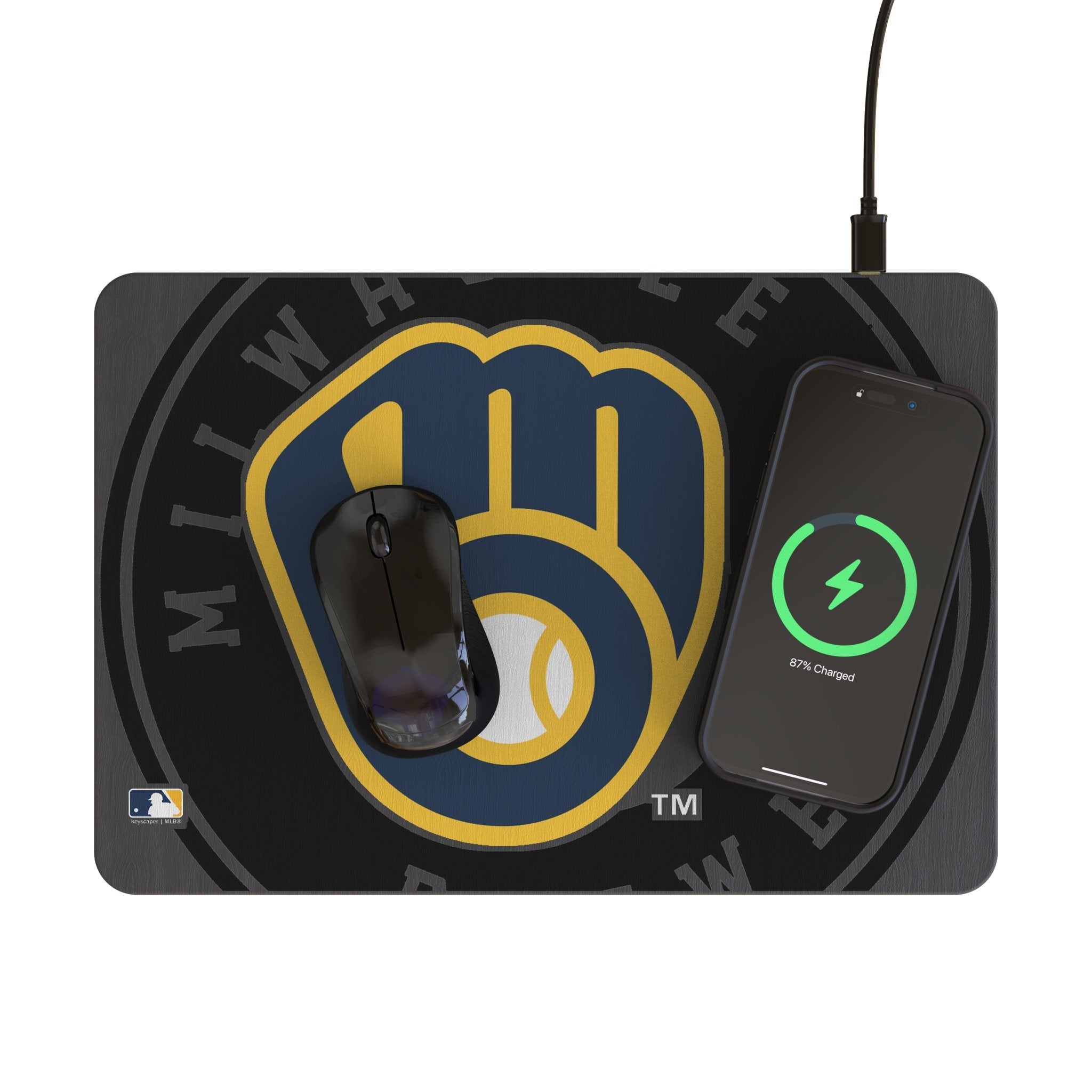 Milwaukee Brewers Monocolor Tilt 15-Watt Wireless Charger and Mouse Pad 2