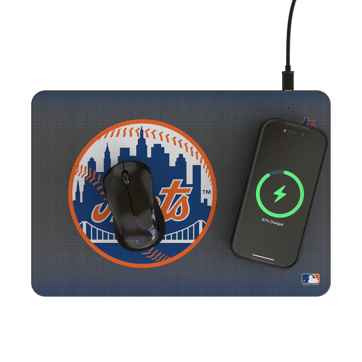 New York Mets Linen 15-Watt Wireless Charger and Mouse Pad 2