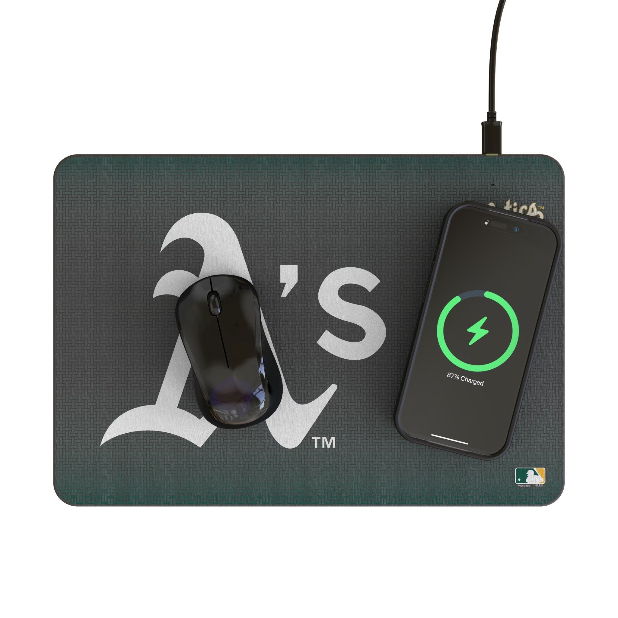 Oakland Athletics Linen 15-Watt Wireless Charger and Mouse Pad 2