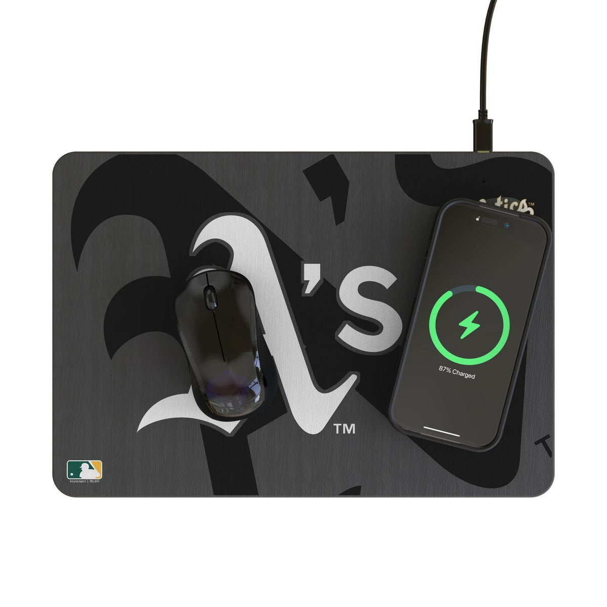 Oakland Athletics Monocolor Tilt 15-Watt Wireless Charger and Mouse Pad 2