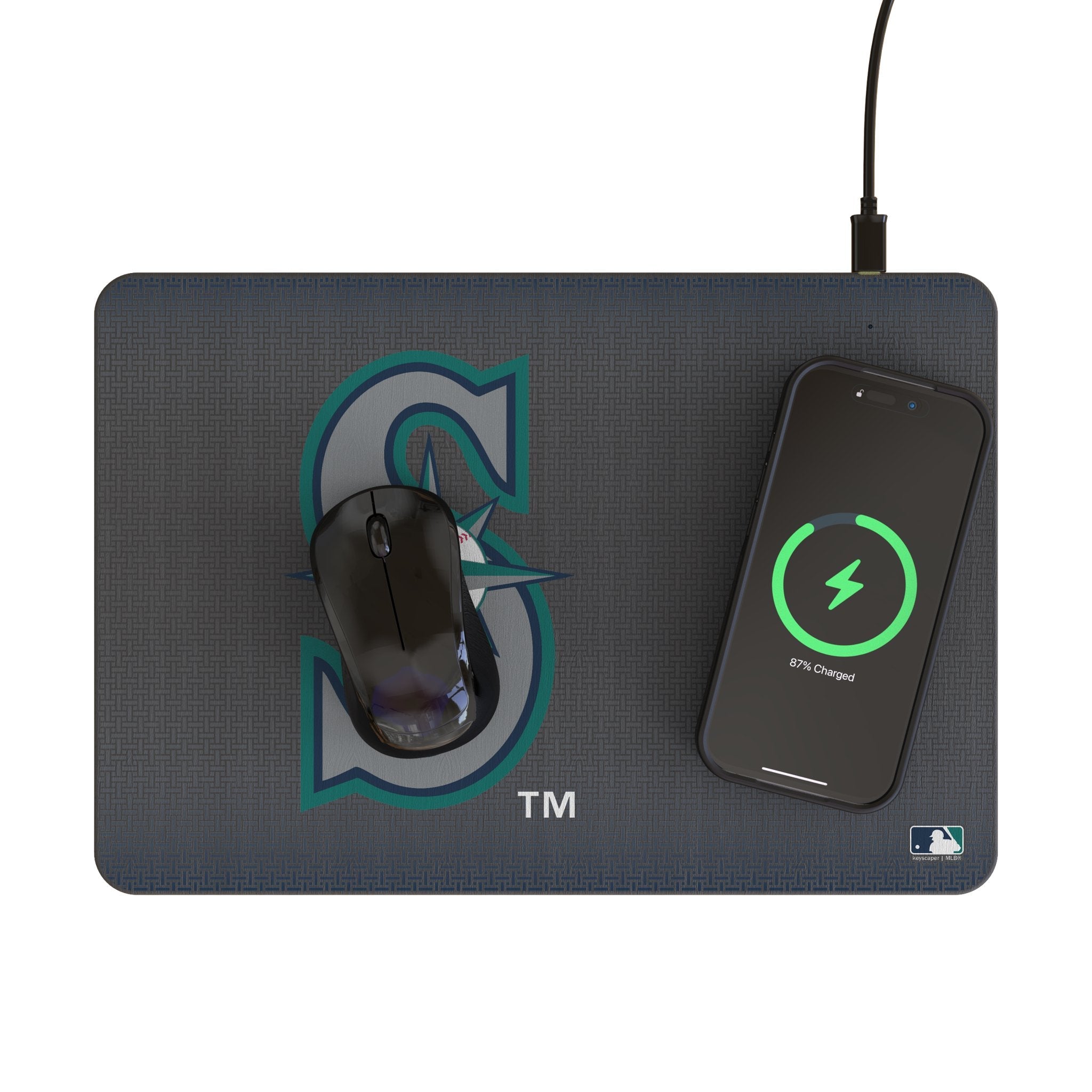 Seattle Mariners Linen 15-Watt Wireless Charger and Mouse Pad 2