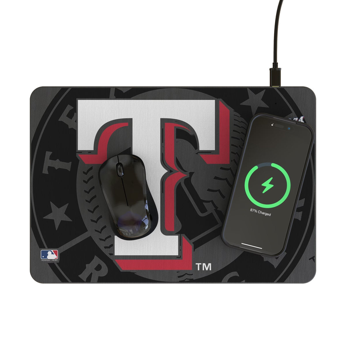Texas Rangers Monocolor Tilt 15-Watt Wireless Charger and Mouse Pad