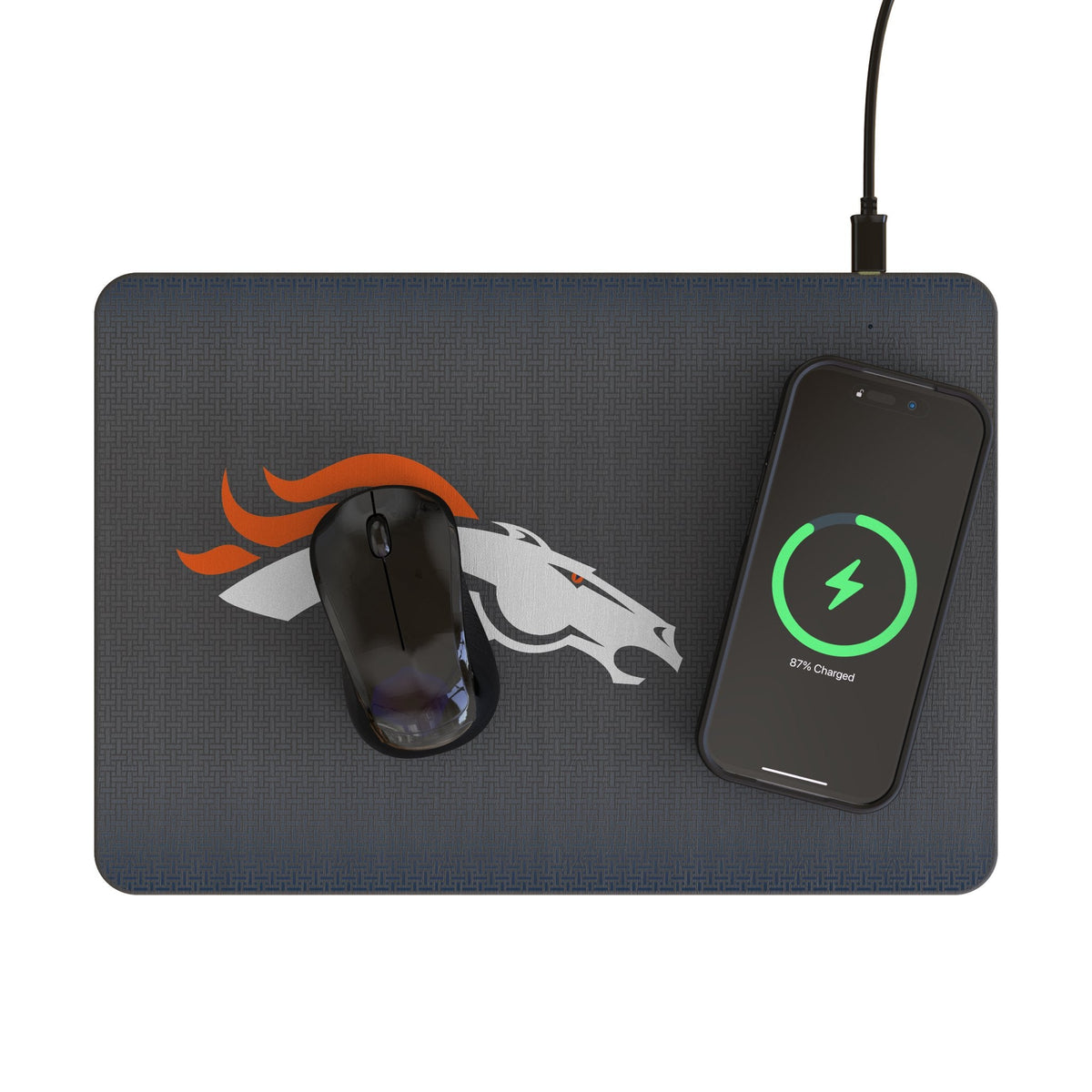Denver Broncos Linen 15-Watt Wireless Charger and Mouse Pad 2
