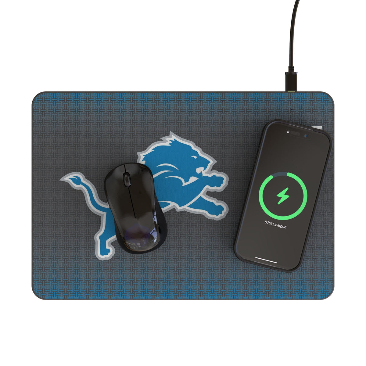Detroit Lions Linen 15-Watt Wireless Charger and Mouse Pad 2