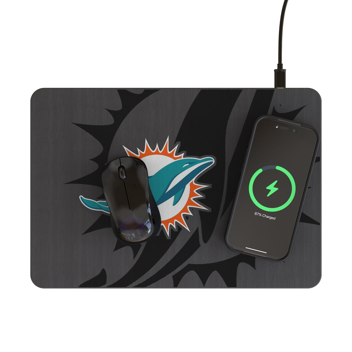 Miami Dolphins Monocolor Tilt 15-Watt Wireless Charger and Mouse Pad 2