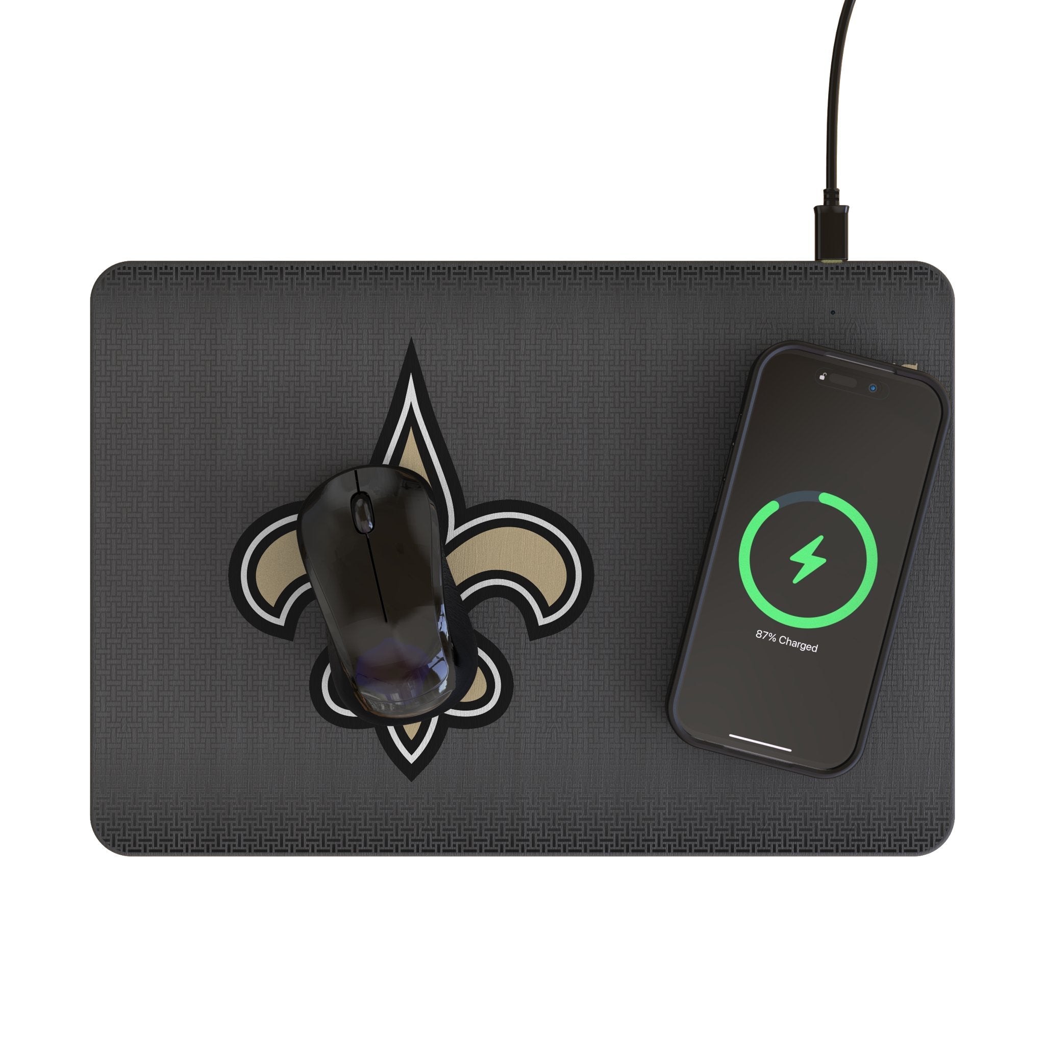 New Orleans Saints Linen 15-Watt Wireless Charger and Mouse Pad 2