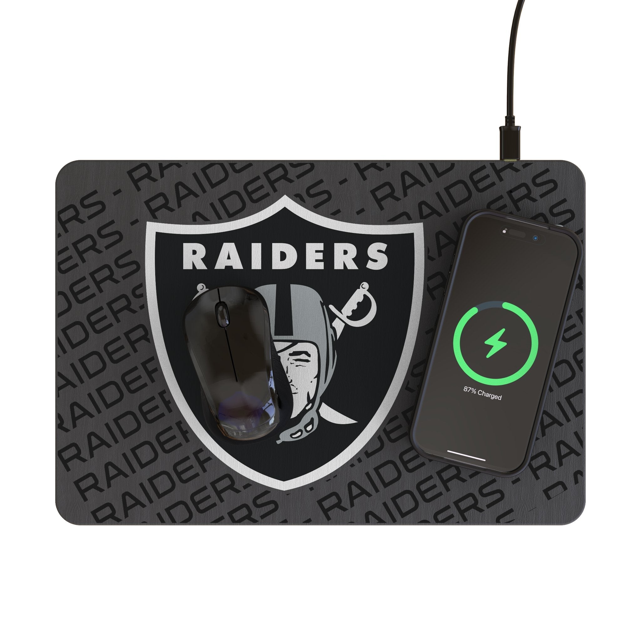 Las Vegas Raiders Monocolor Tilt 15-Watt Wireless Charger and Mouse Pad 2