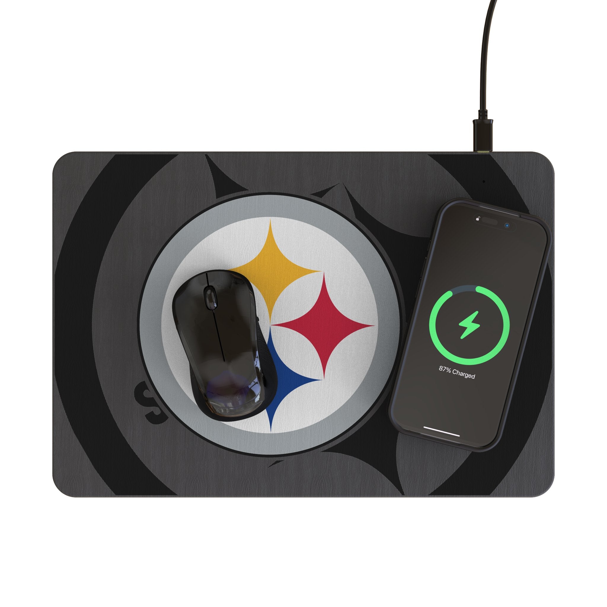 Pittsburgh Steelers Monocolor Tilt 15-Watt Wireless Charger and Mouse Pad 2