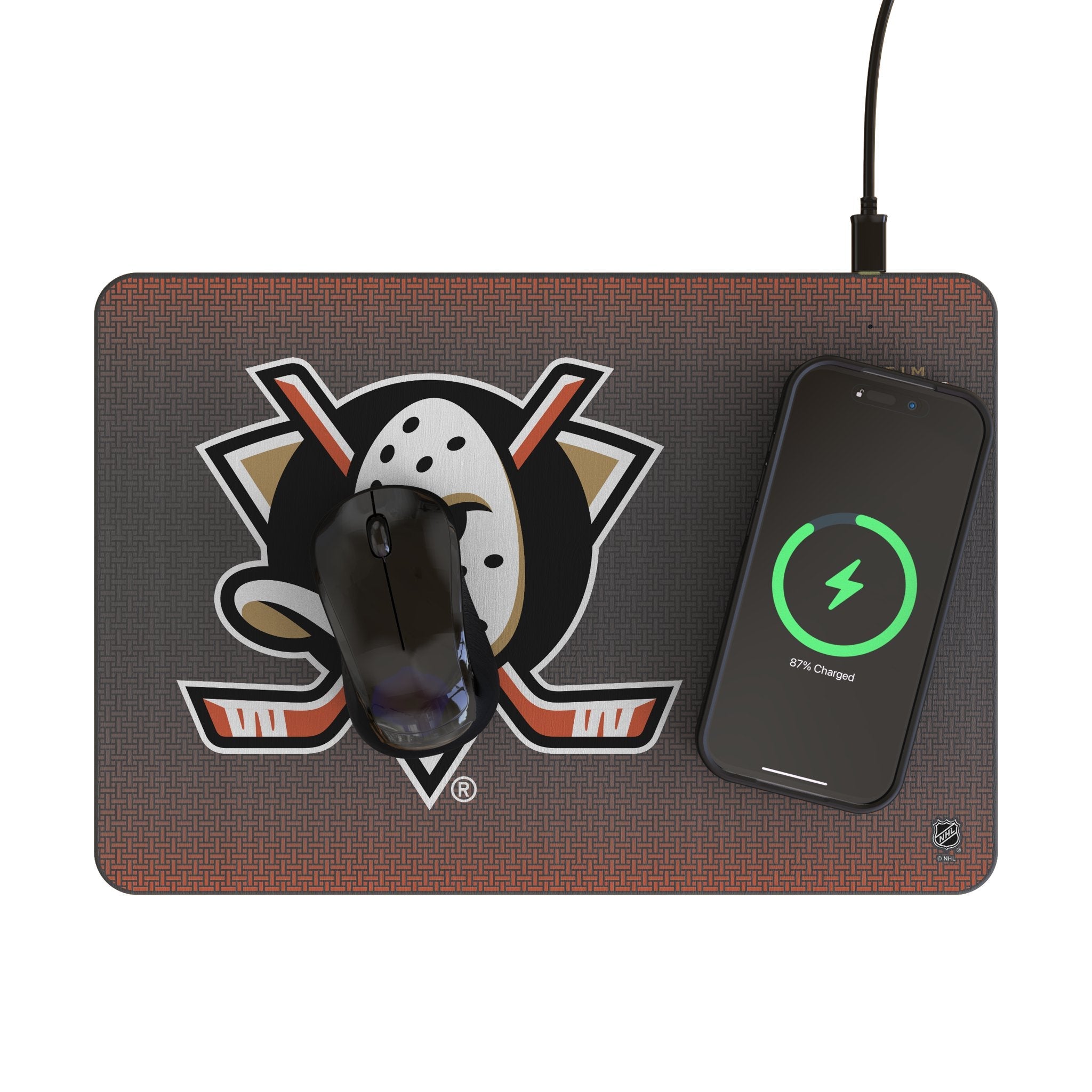 Anaheim Ducks Linen 15-Watt Wireless Charger and Mouse Pad