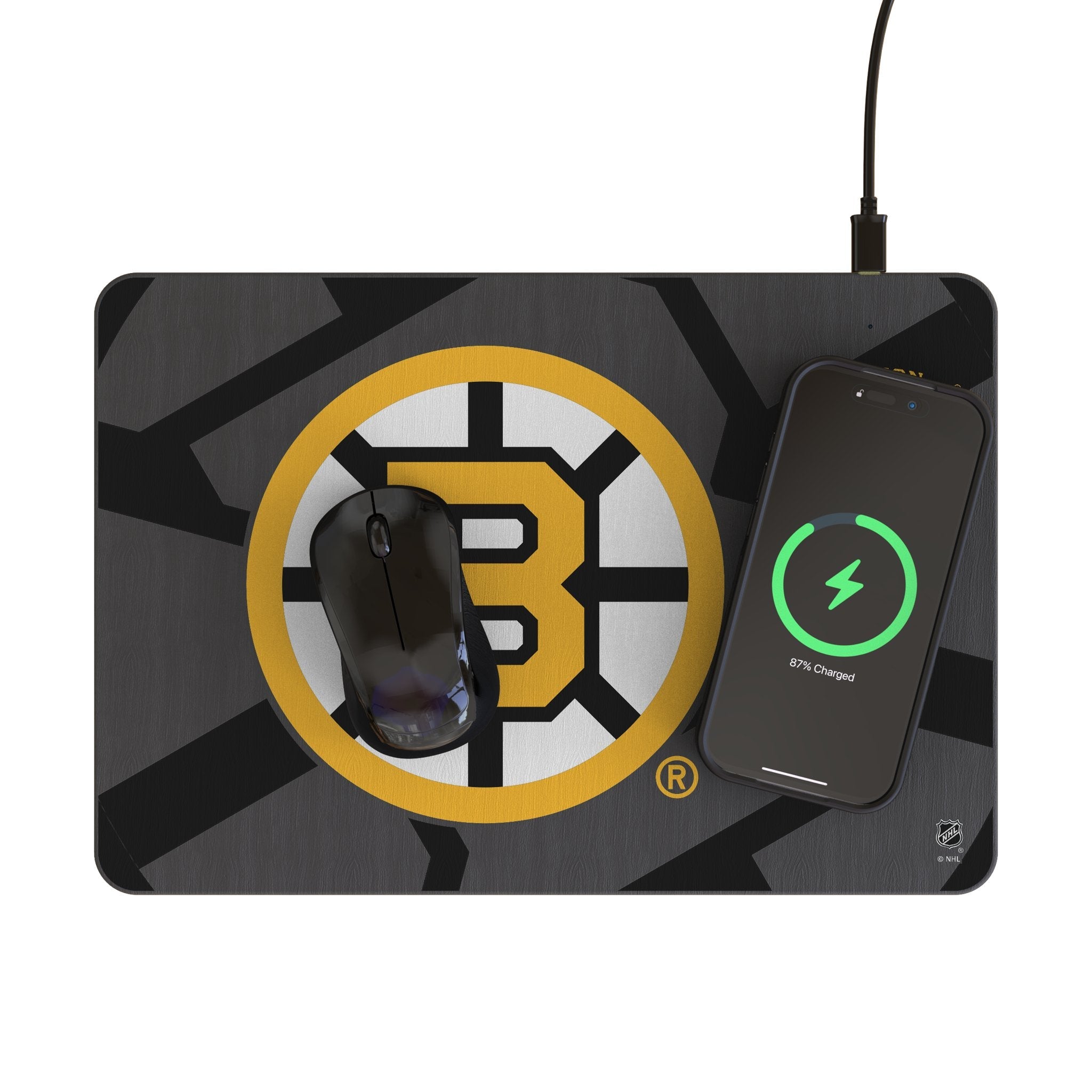 Boston Bruins Monocolor Tilt 15-Watt Wireless Charger and Mouse Pad
