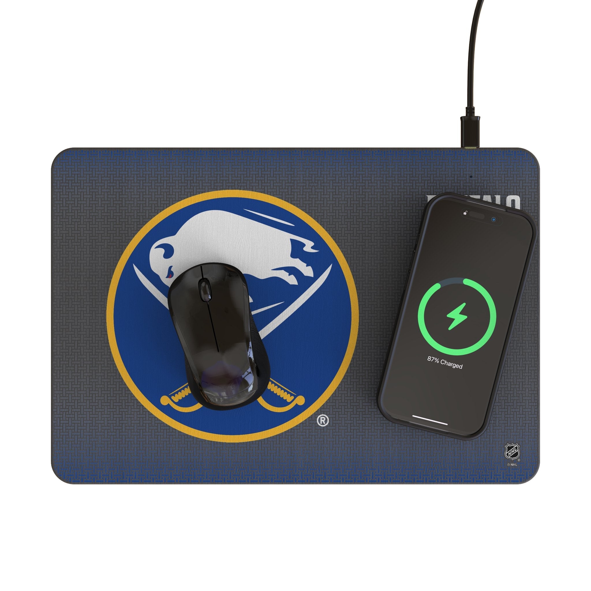 Buffalo Sabres Linen 15-Watt Wireless Charger and Mouse Pad