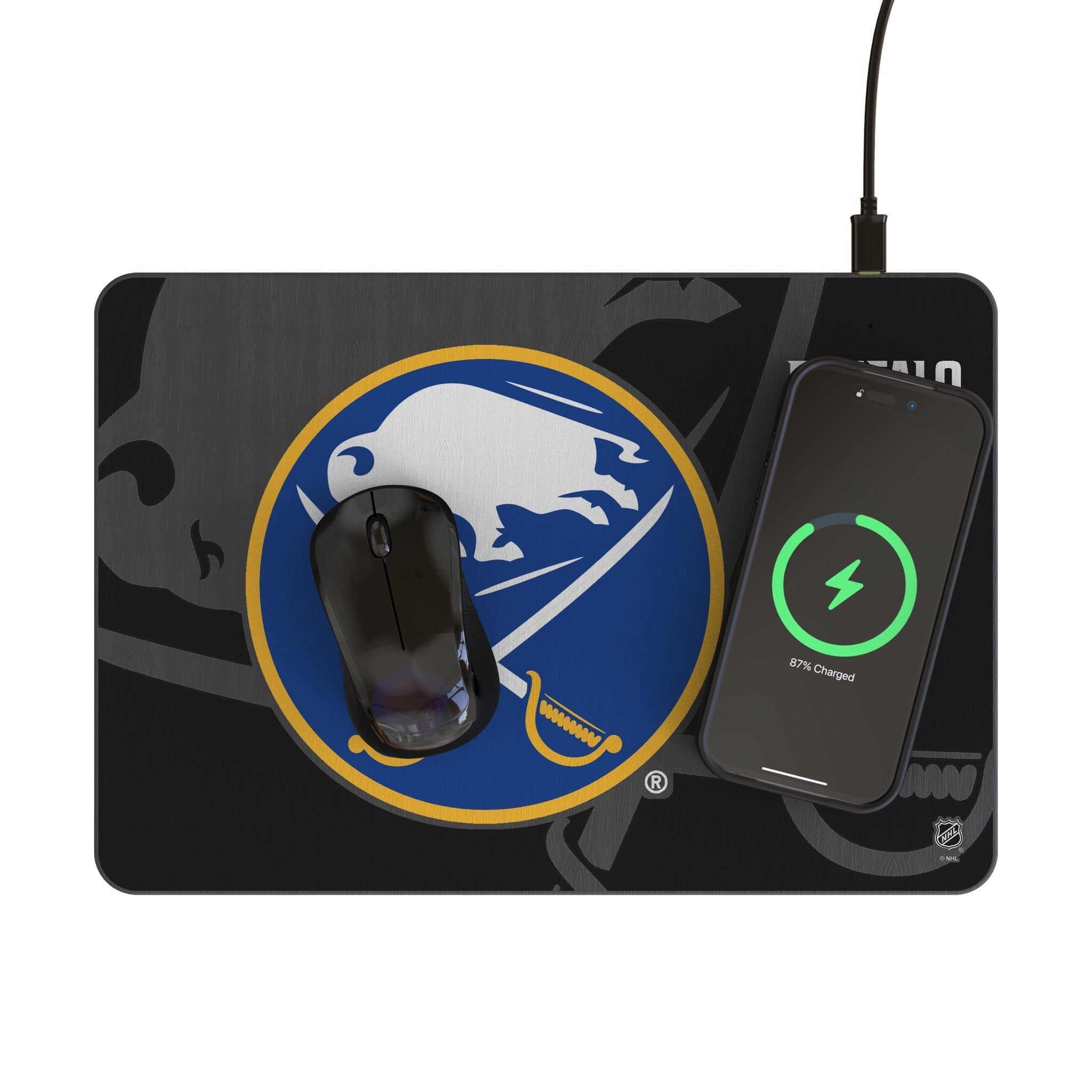 Buffalo Sabres Monocolor Tilt 15-Watt Wireless Charger and Mouse Pad