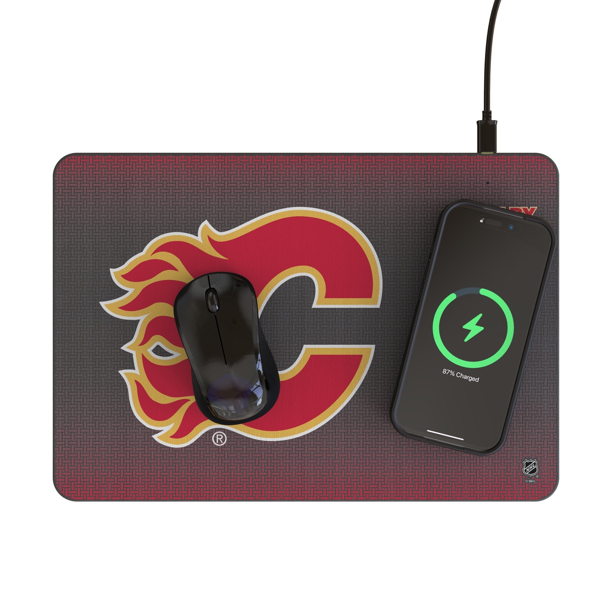 Calgary Flames Linen 15-Watt Wireless Charger and Mouse Pad