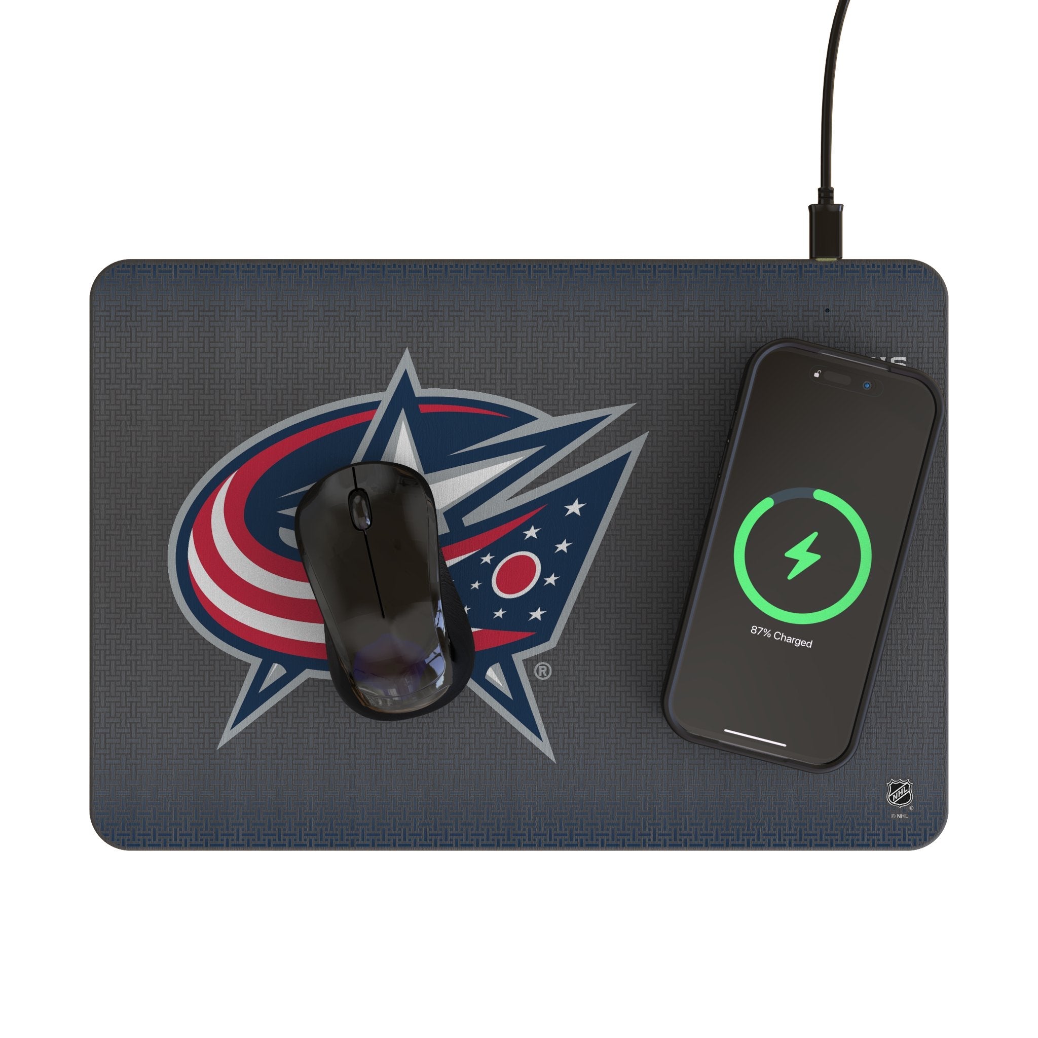 Columbus Blue Jackets Linen 15-Watt Wireless Charger and Mouse Pad