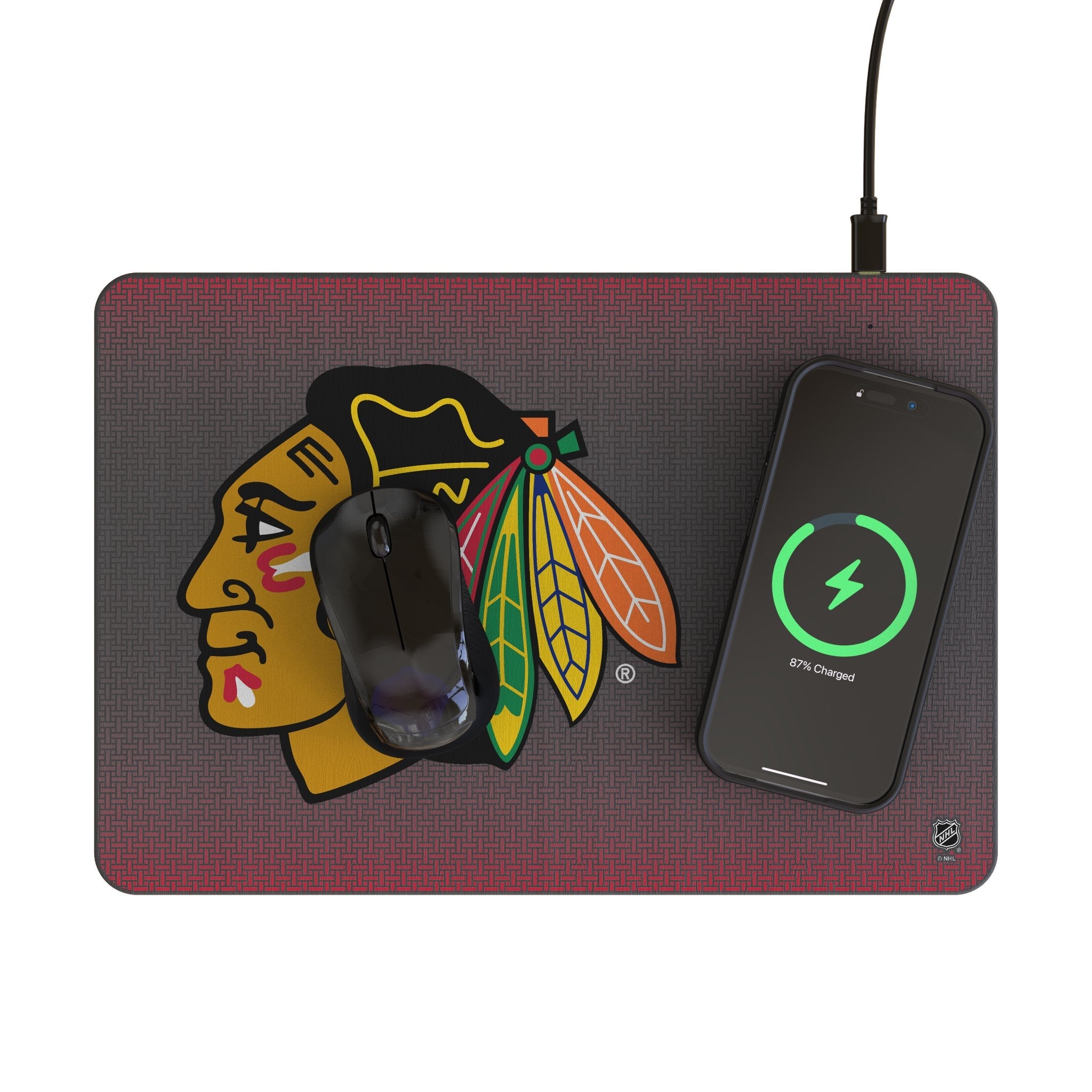 Chicago Blackhawks Linen 15-Watt Wireless Charger and Mouse Pad