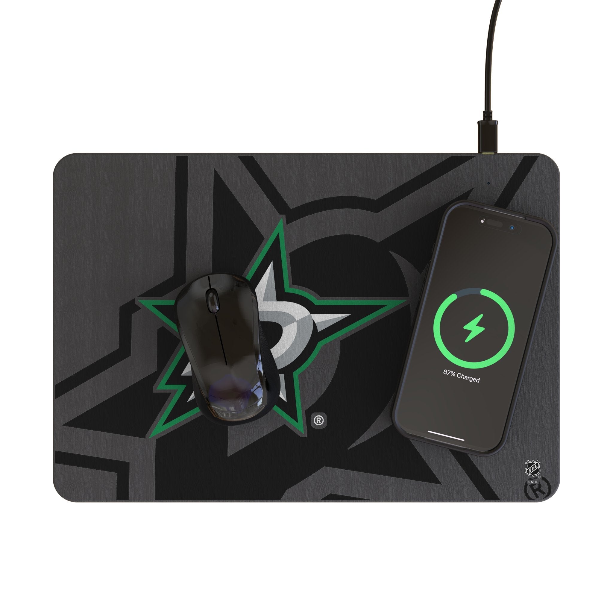 Dallas Stars Monocolor Tilt 15-Watt Wireless Charger and Mouse Pad