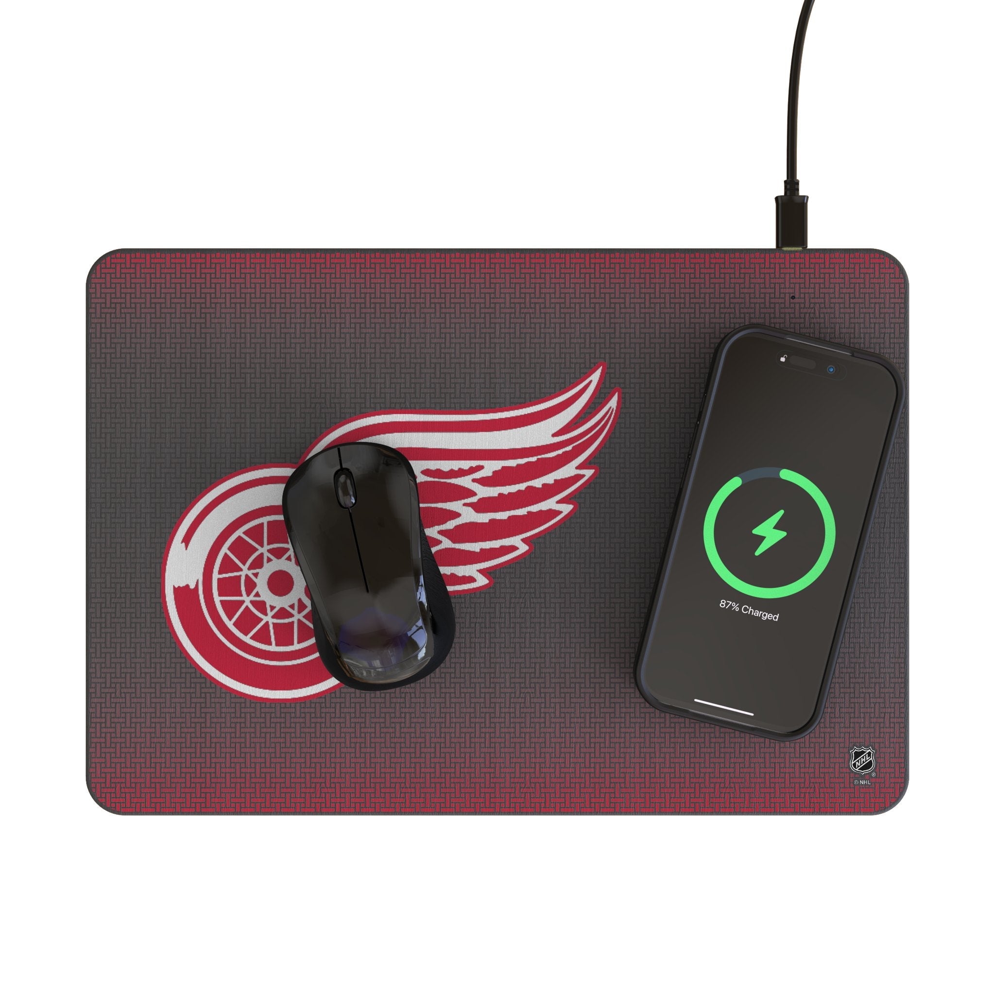 Detroit Red Wings Linen 15-Watt Wireless Charger and Mouse Pad