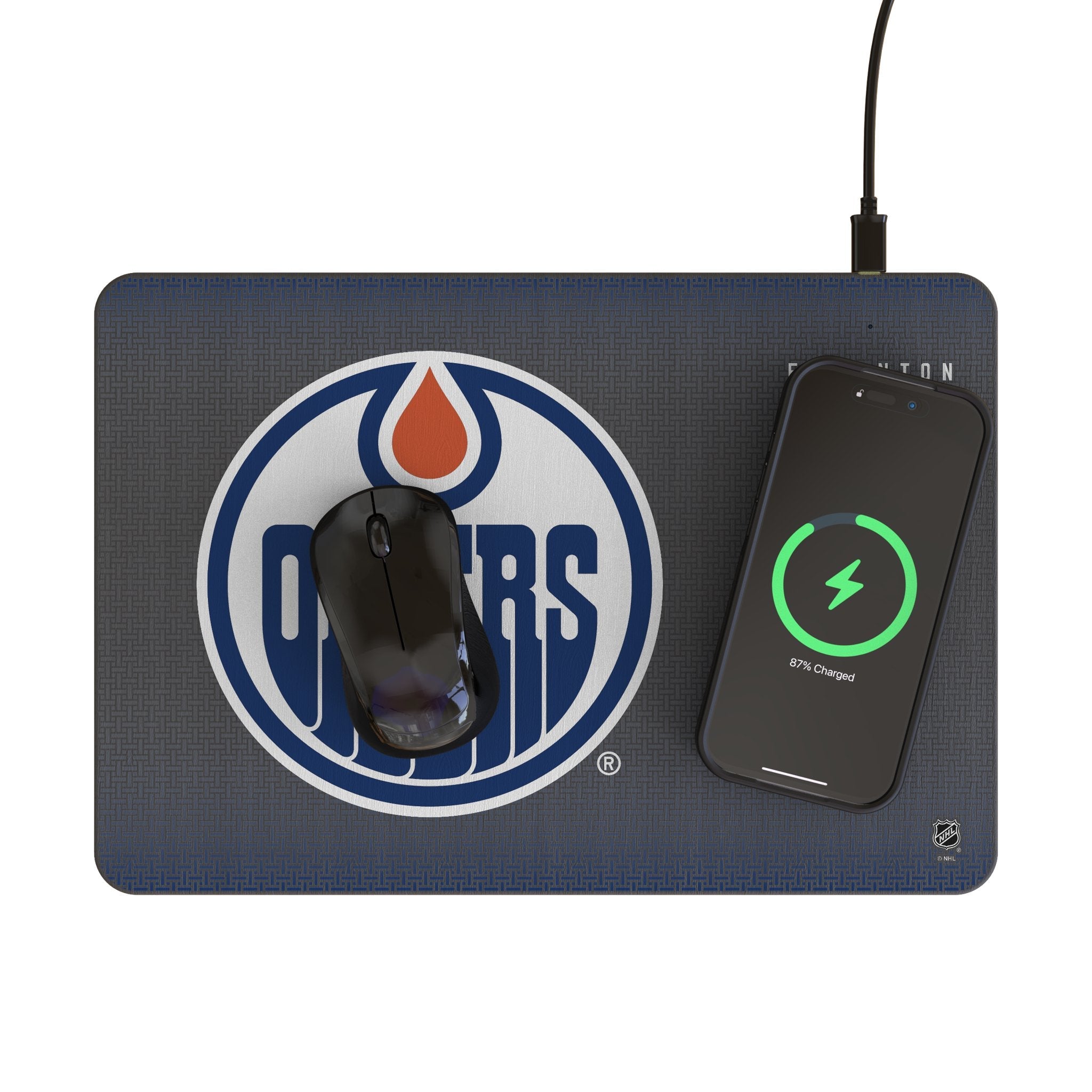 Edmonton Oilers Linen 15-Watt Wireless Charger and Mouse Pad