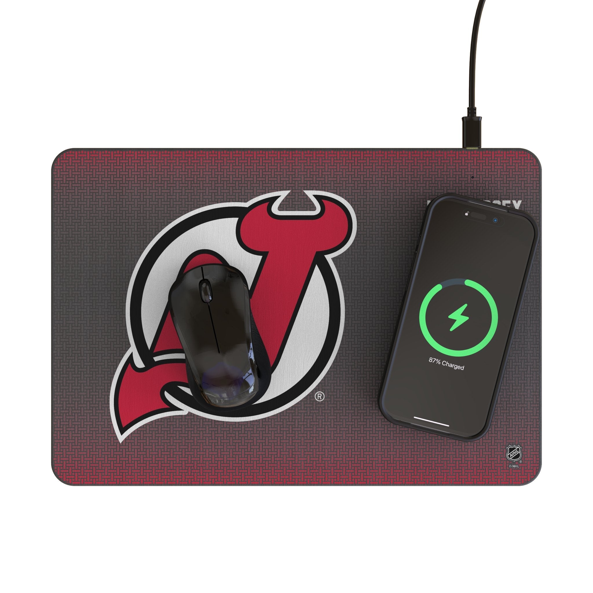 New Jersey Devils Linen 15-Watt Wireless Charger and Mouse Pad