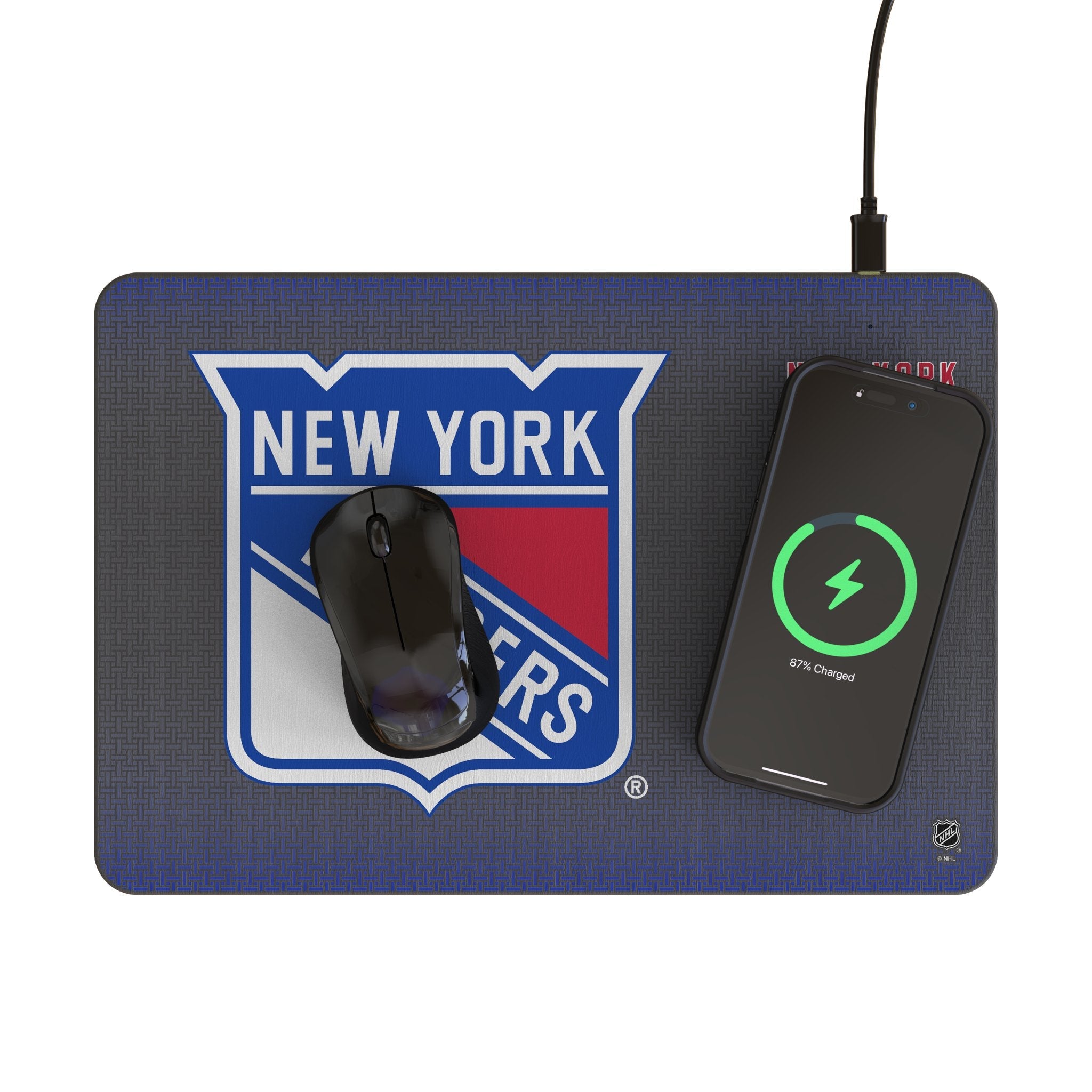 New York Rangers Linen 15-Watt Wireless Charger and Mouse Pad