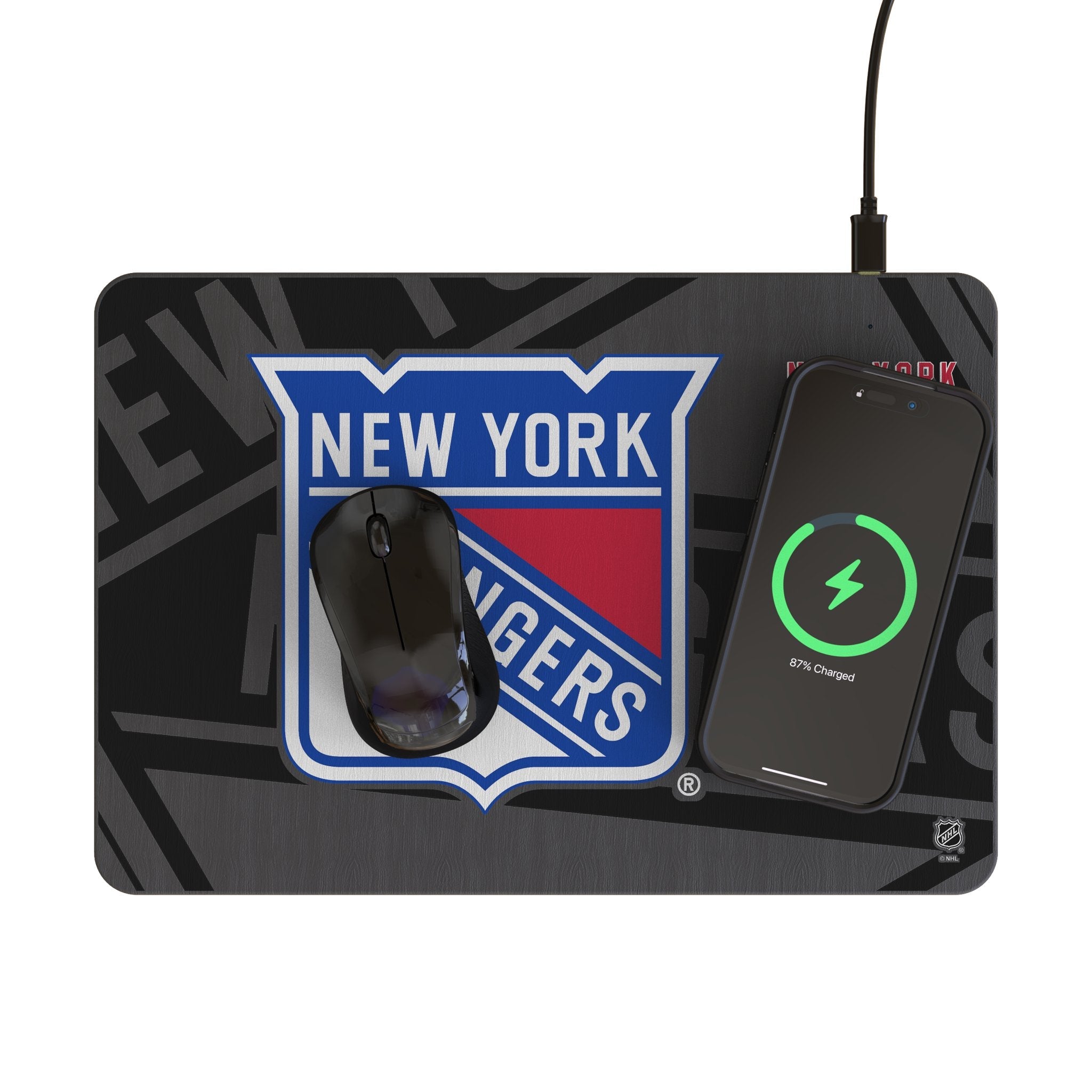 New York Rangers Monocolor Tilt 15-Watt Wireless Charger and Mouse Pad