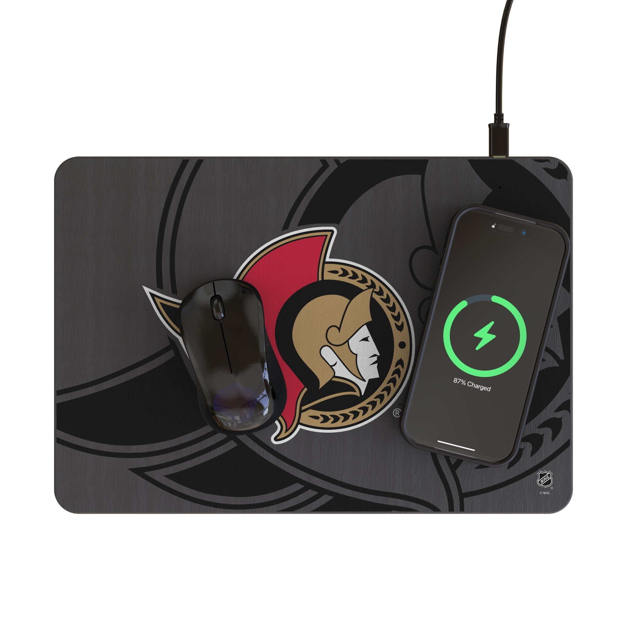 Ottawa Senators Monocolor Tilt 15-Watt Wireless Charger and Mouse Pad