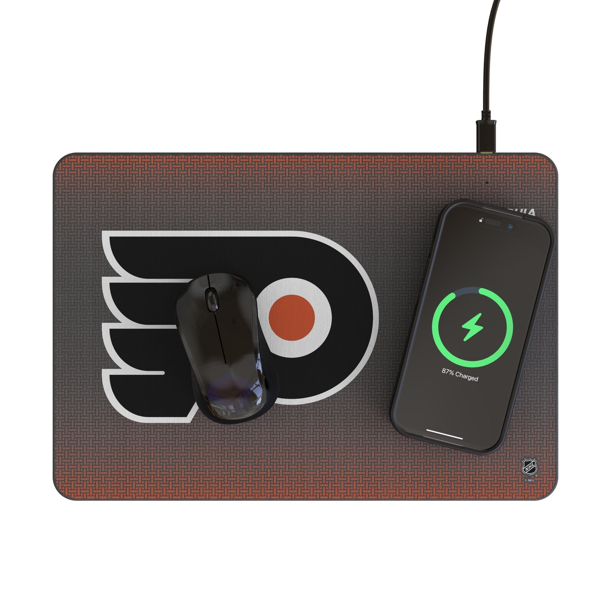 Philadelphia Flyers Linen 15-Watt Wireless Charger and Mouse Pad