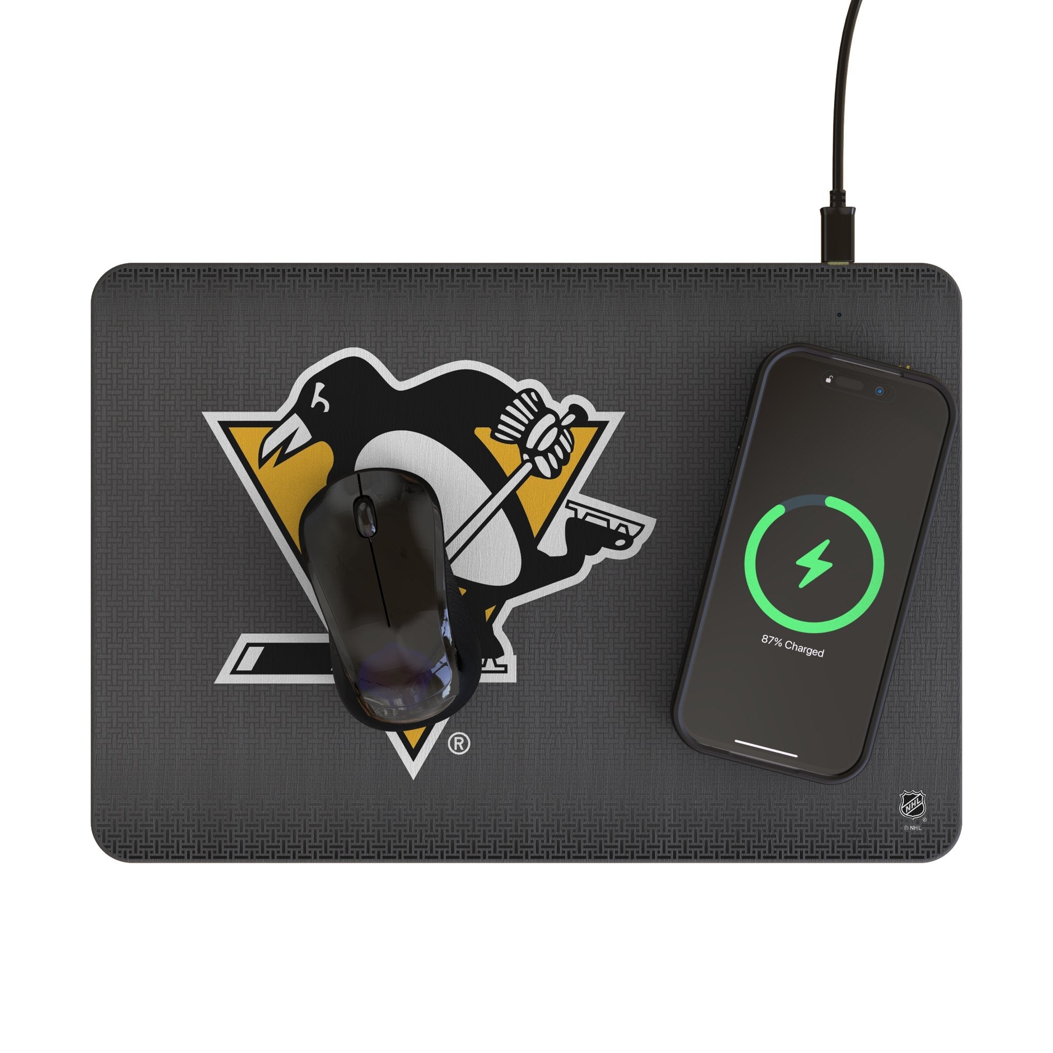 Pittsburgh Penguins Linen 15-Watt Wireless Charger and Mouse Pad