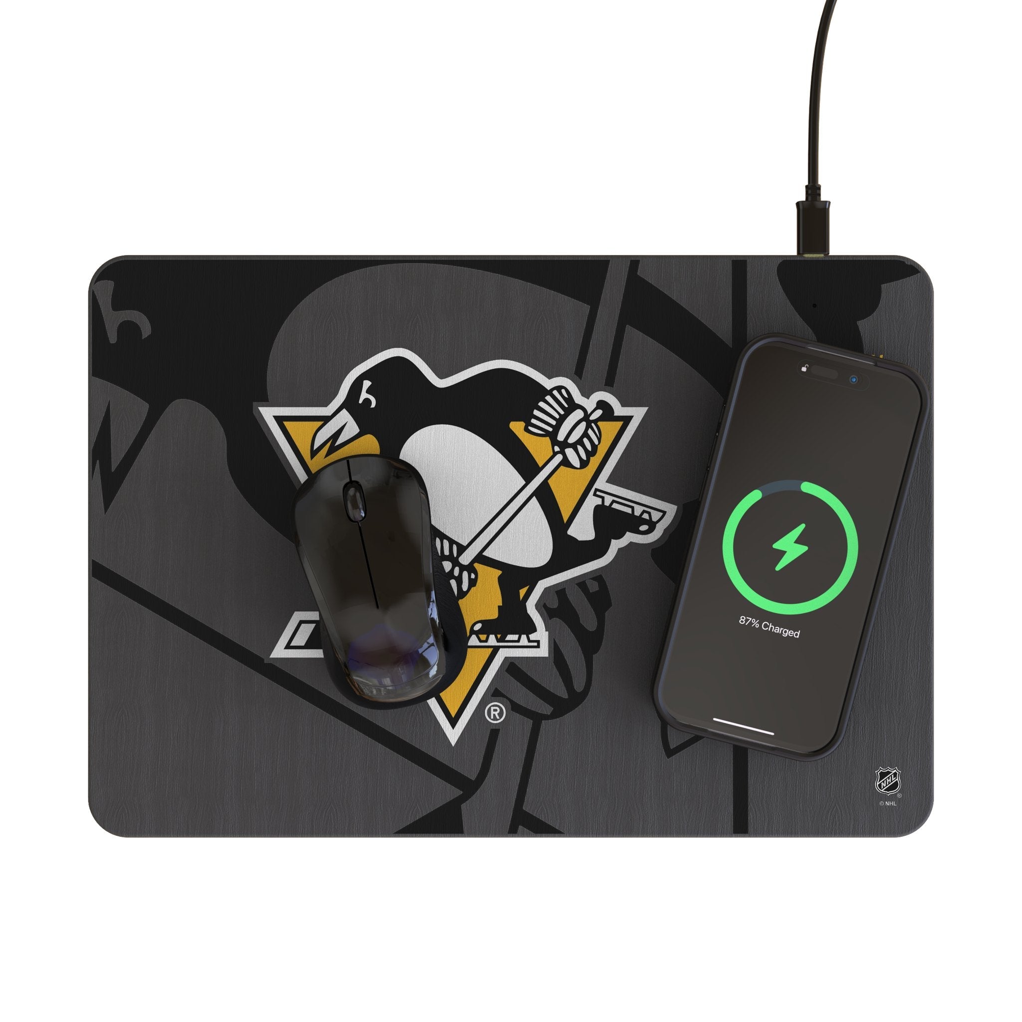 Pittsburgh Penguins Monocolor Tilt 15-Watt Wireless Charger and Mouse Pad