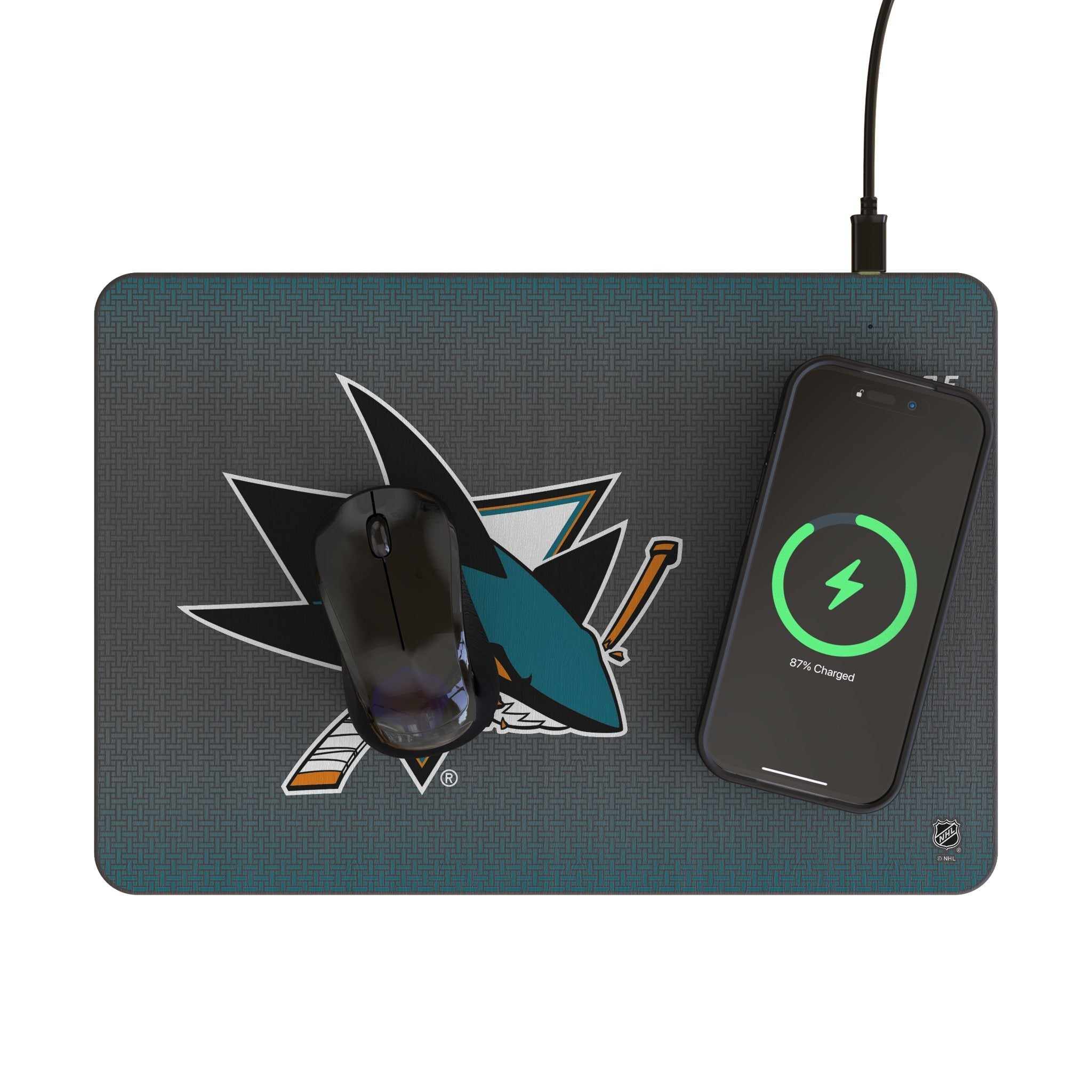 San Jose Sharks Linen 15-Watt Wireless Charger and Mouse Pad