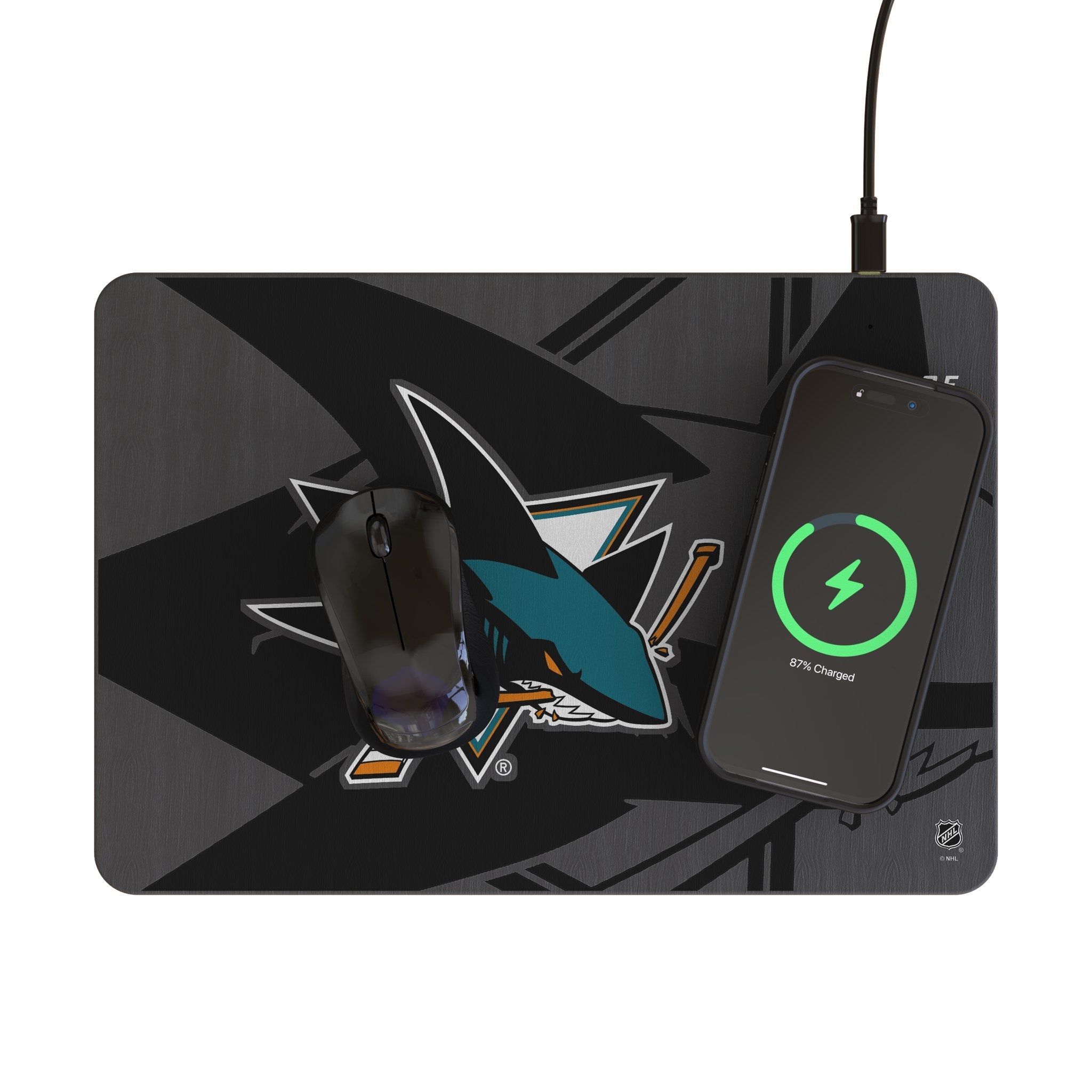 San Jose Sharks Monocolor Tilt 15-Watt Wireless Charger and Mouse Pad