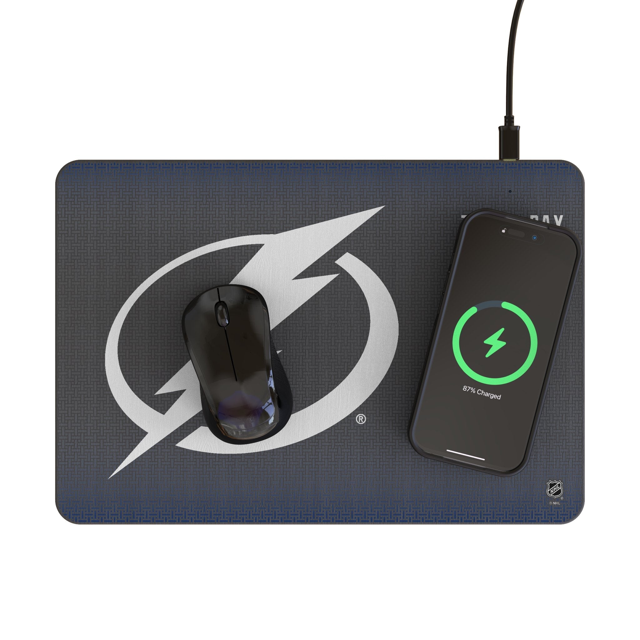 Tampa Bay Lightning Linen 15-Watt Wireless Charger and Mouse Pad