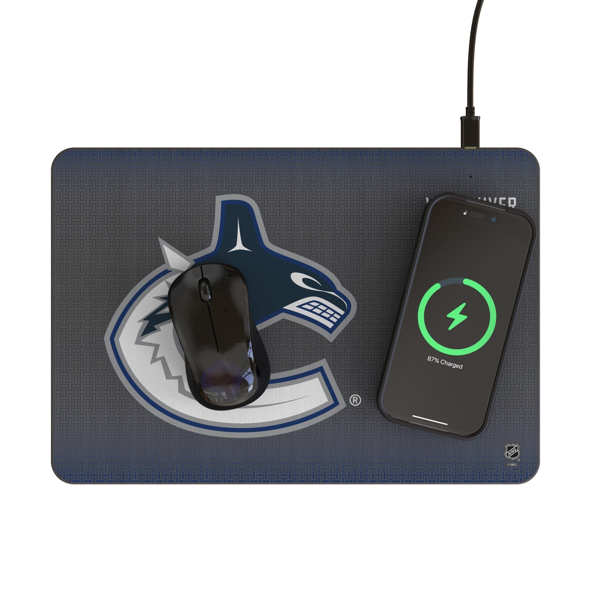 Vancouver Canucks Linen 15-Watt Wireless Charger and Mouse Pad