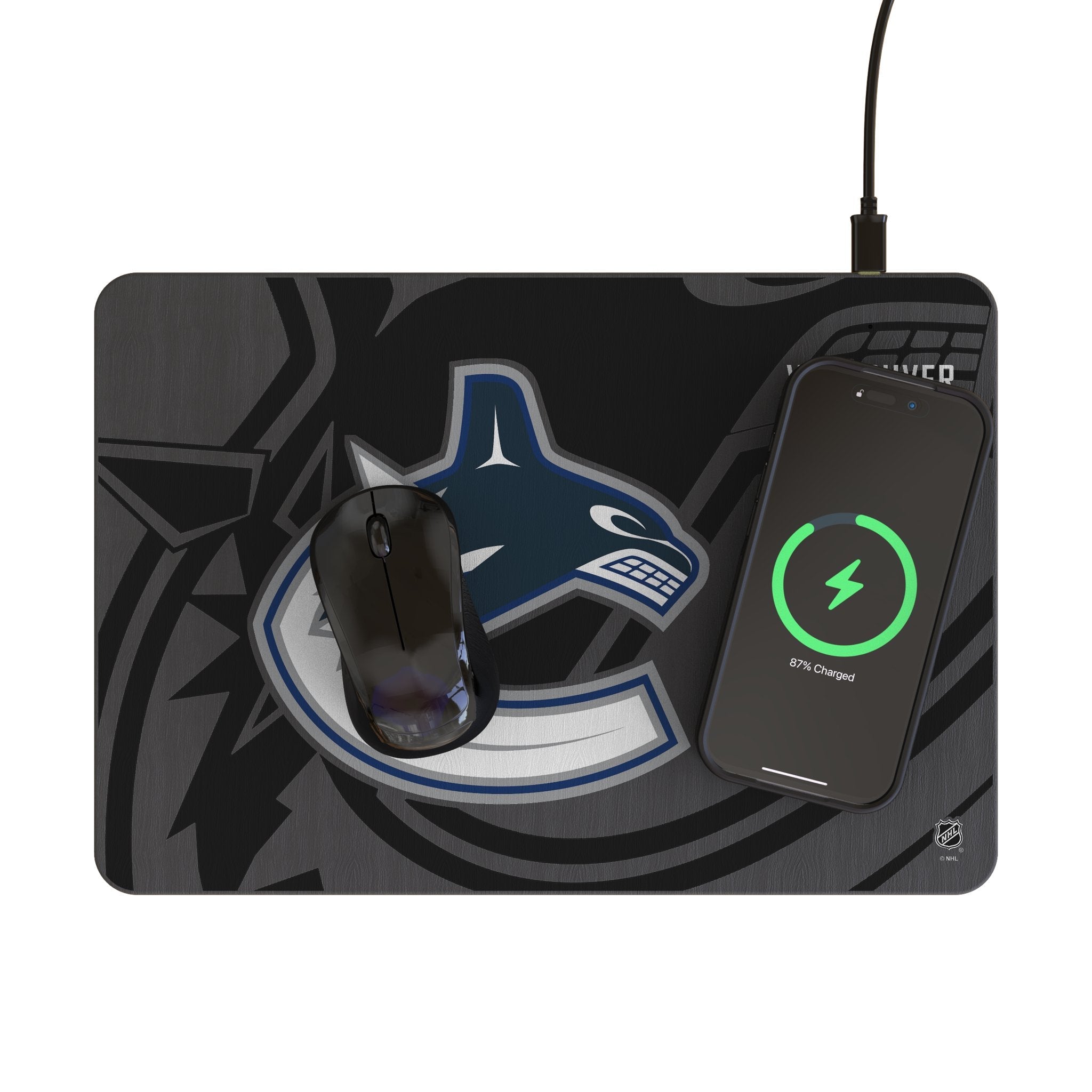 Vancouver Canucks Monocolor Tilt 15-Watt Wireless Charger and Mouse Pad