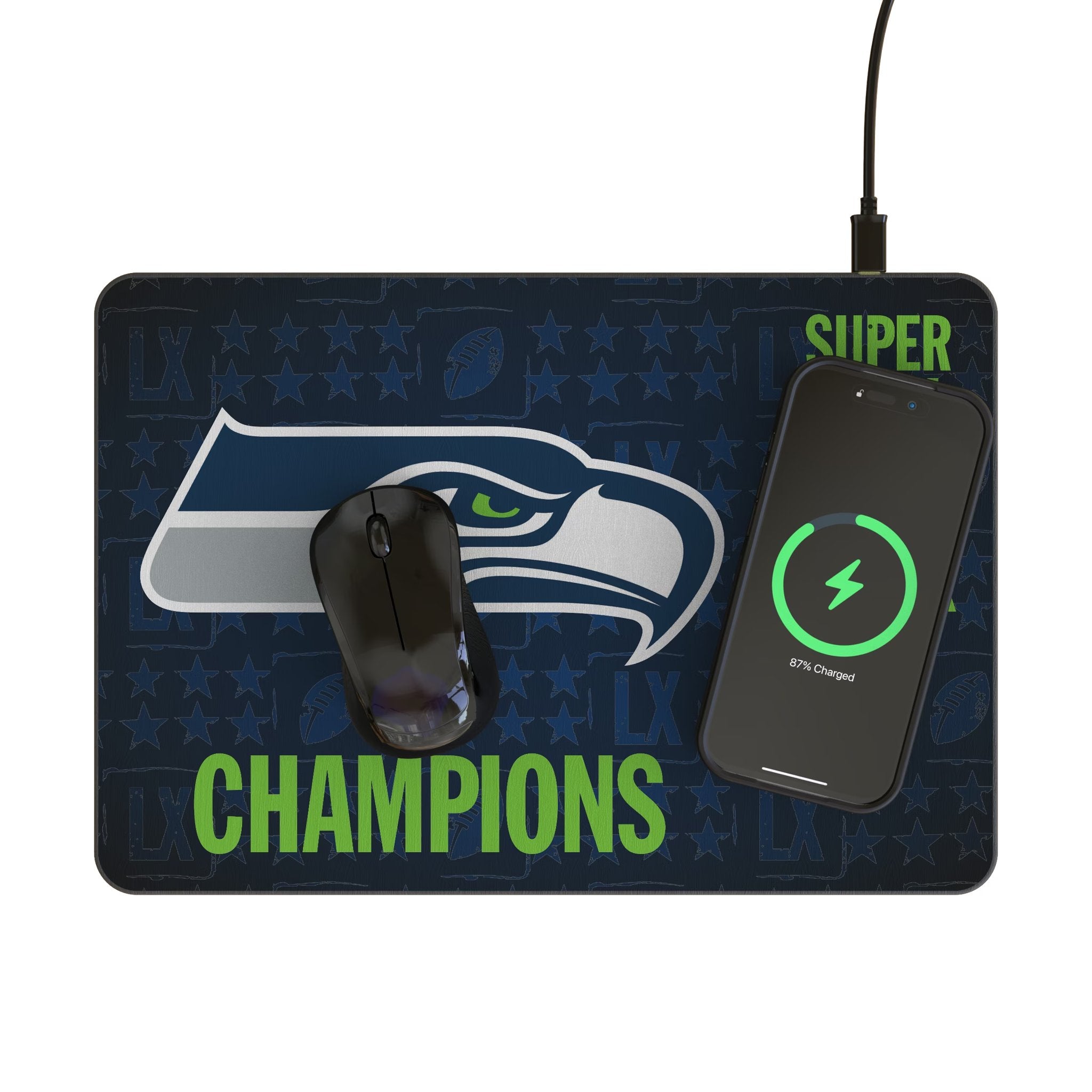 Seattle Seahawks 2026 Super Bowl 15-Watt Wireless Charger and Mouse Pad 2